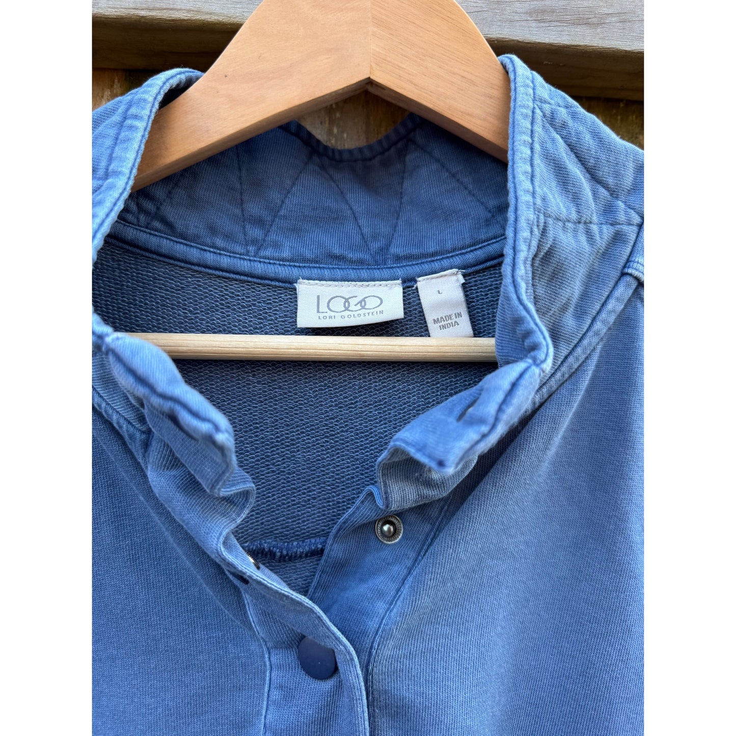 Lori Goldstein Blue Henley Sweatshirt / Oversized Coastal Pullover