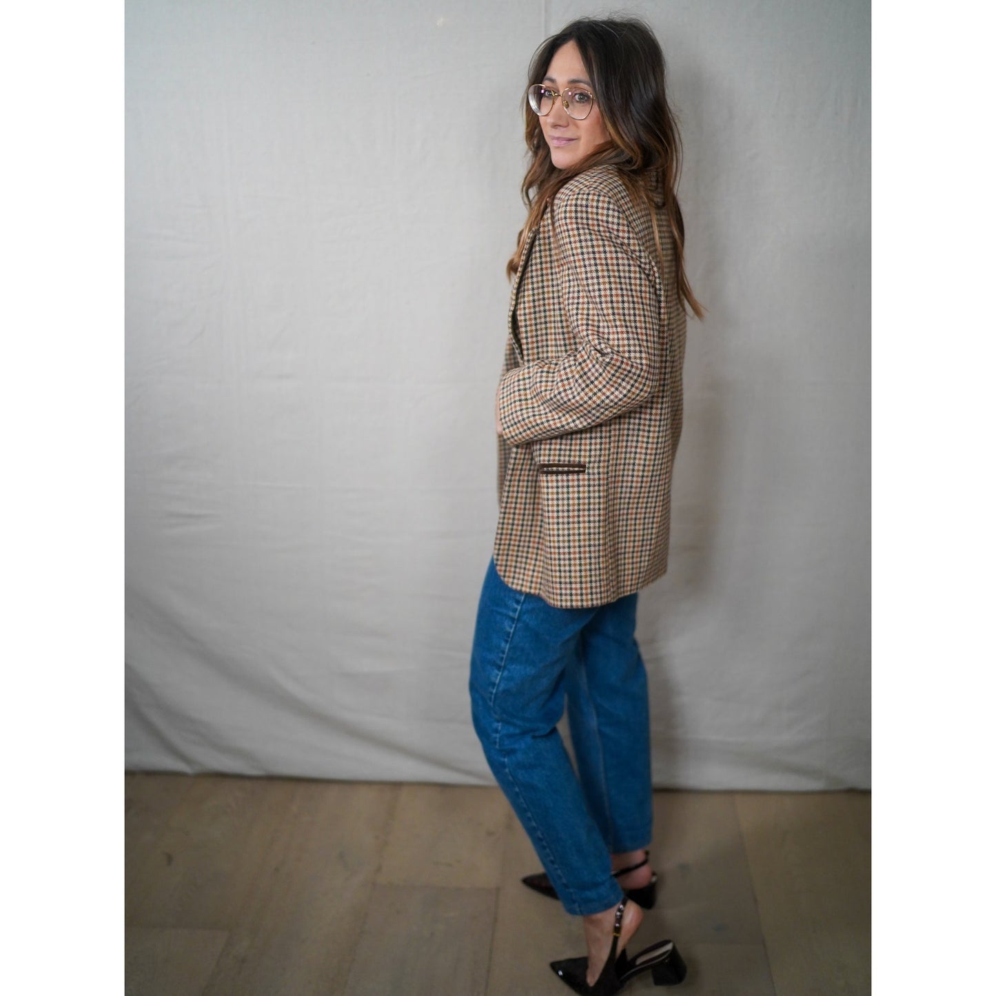 Vintage Sage Harbor Houndstooth Wool Blend Blazer