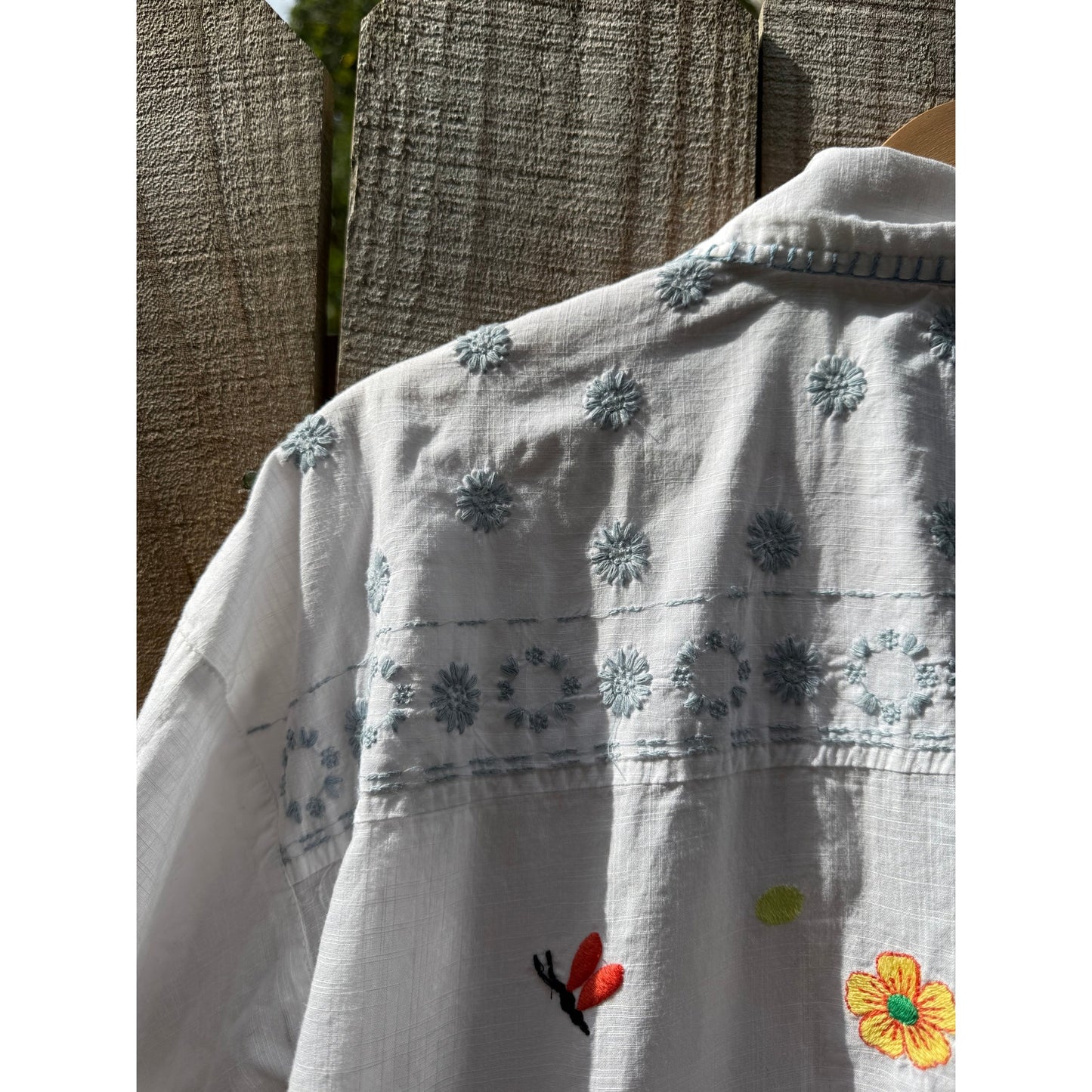 Embroidered Patchwork Embroidered Cotton Camp Shirt – White with Multicolor Florals