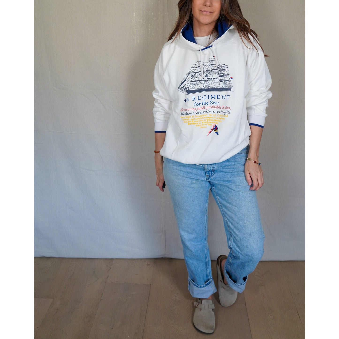Vintage GAP Nautical Hoodie / Sailboat Graphic Sweatshirt / Fleece Lined Pullover