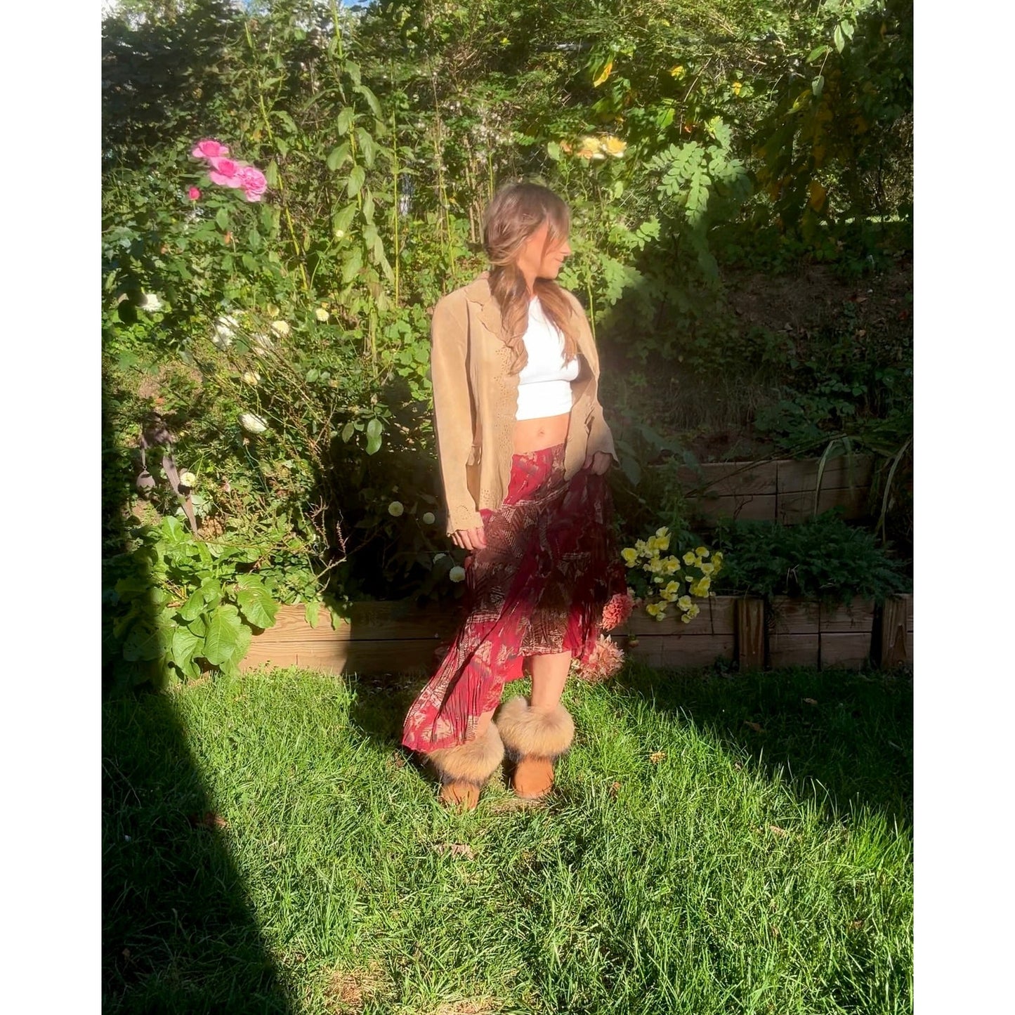 Bohemian Sunset Pleated Maxi Skirt Red