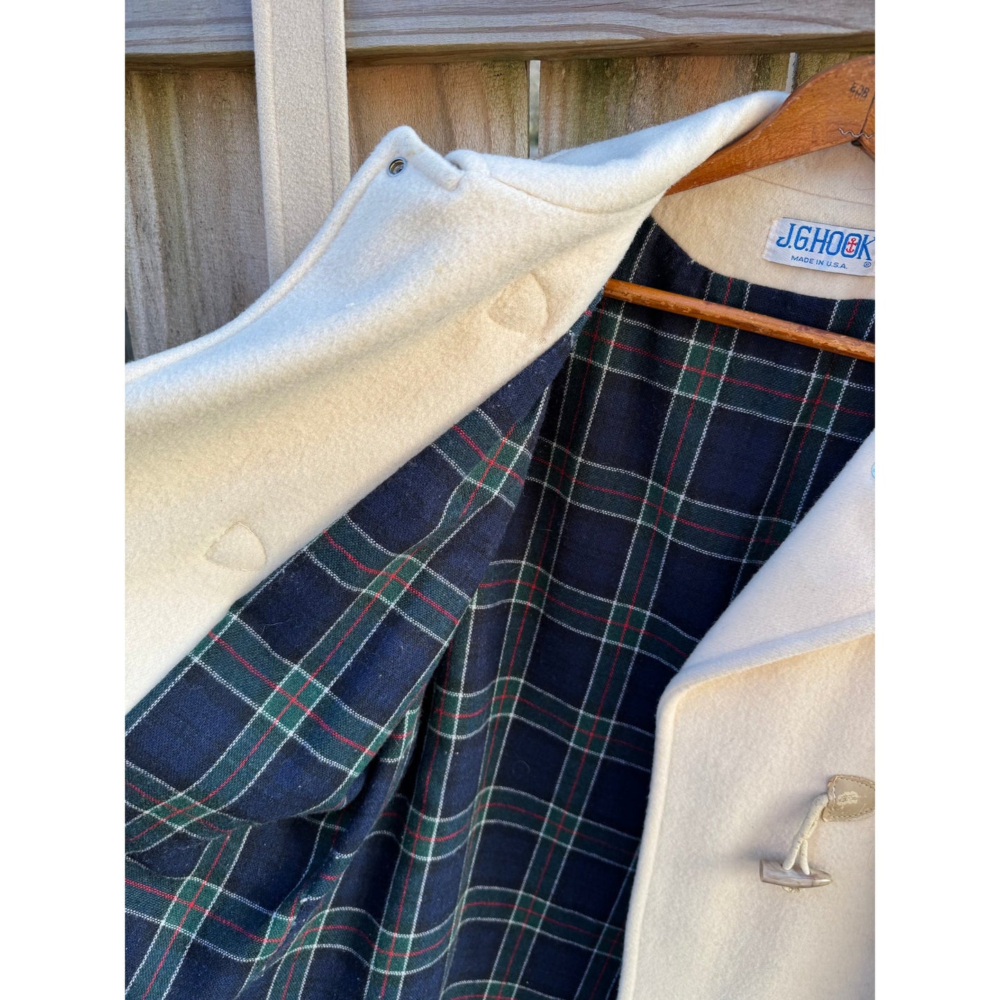 Vintage J.G. Hook Wool Duffle Coat Cream – Toggle Coat, Plaid Lined, Oversized Minimal, USA Made