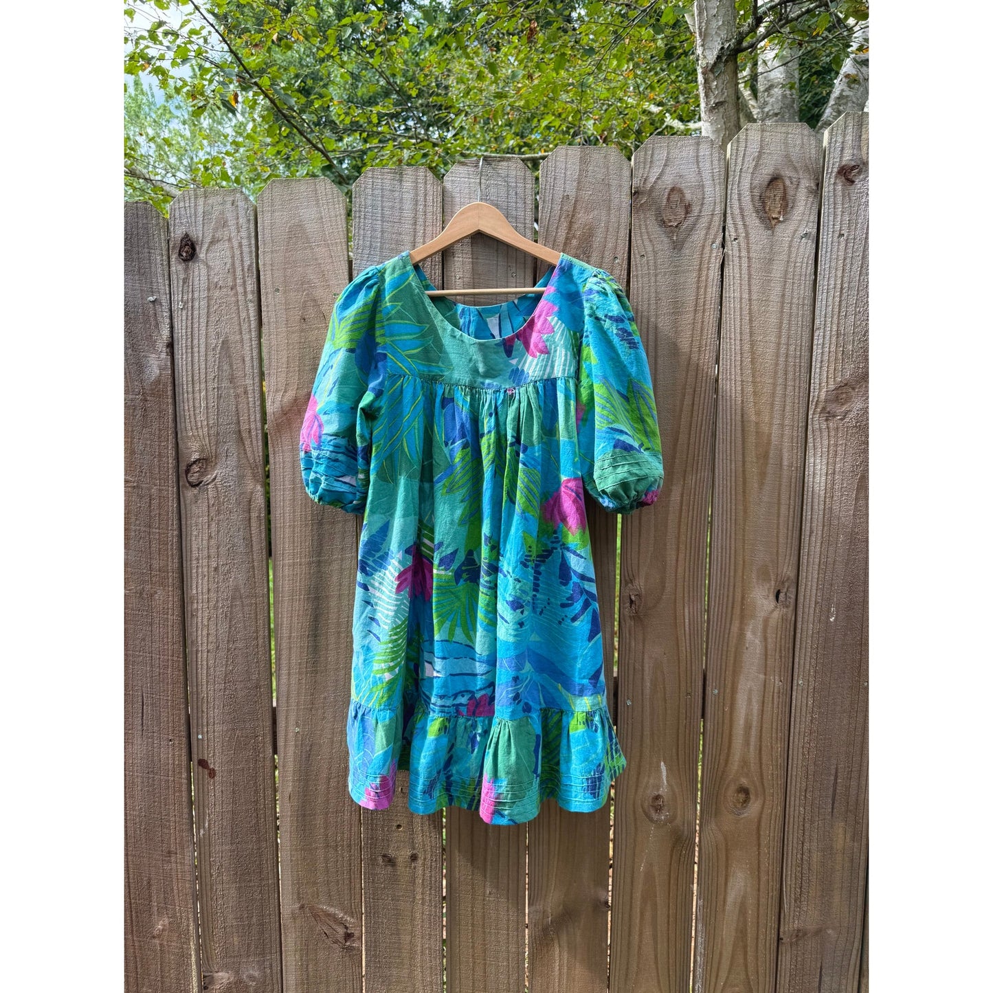 90s Tropical Floral Puff Sleeve Mini Dress – Farm Rio Vibes, Summer Party