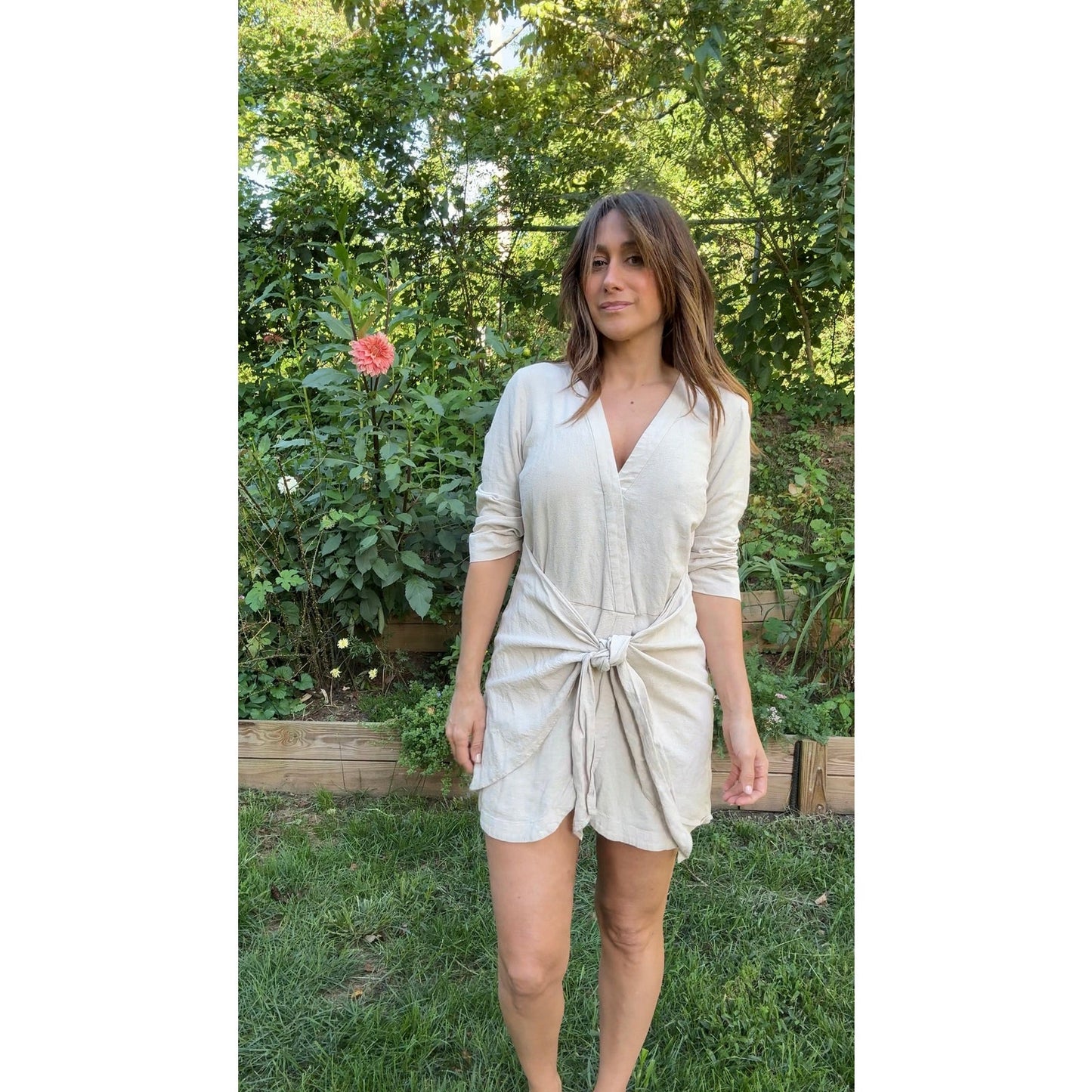 L’Academie Oat Linen-Blend Wrap Dress