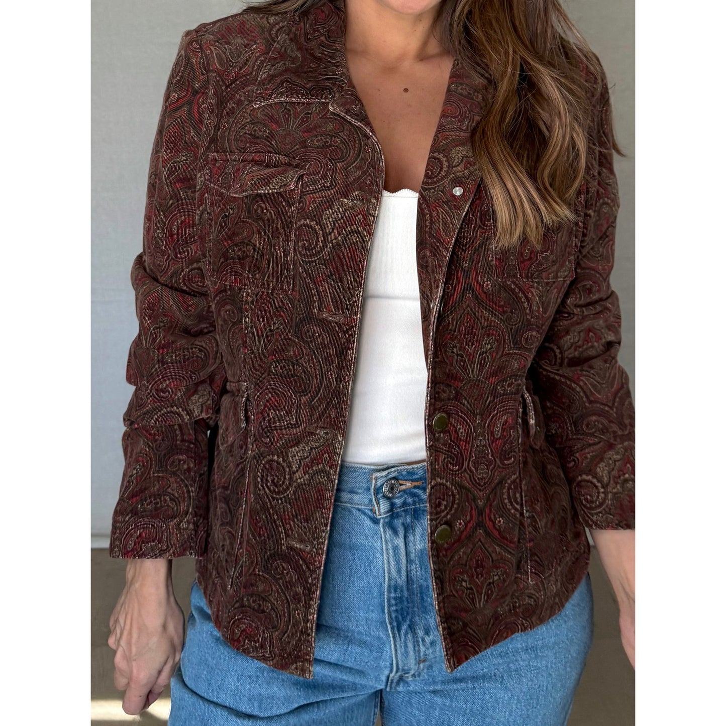 Paisley Corduroy Field Jacket - Burgundy Brown