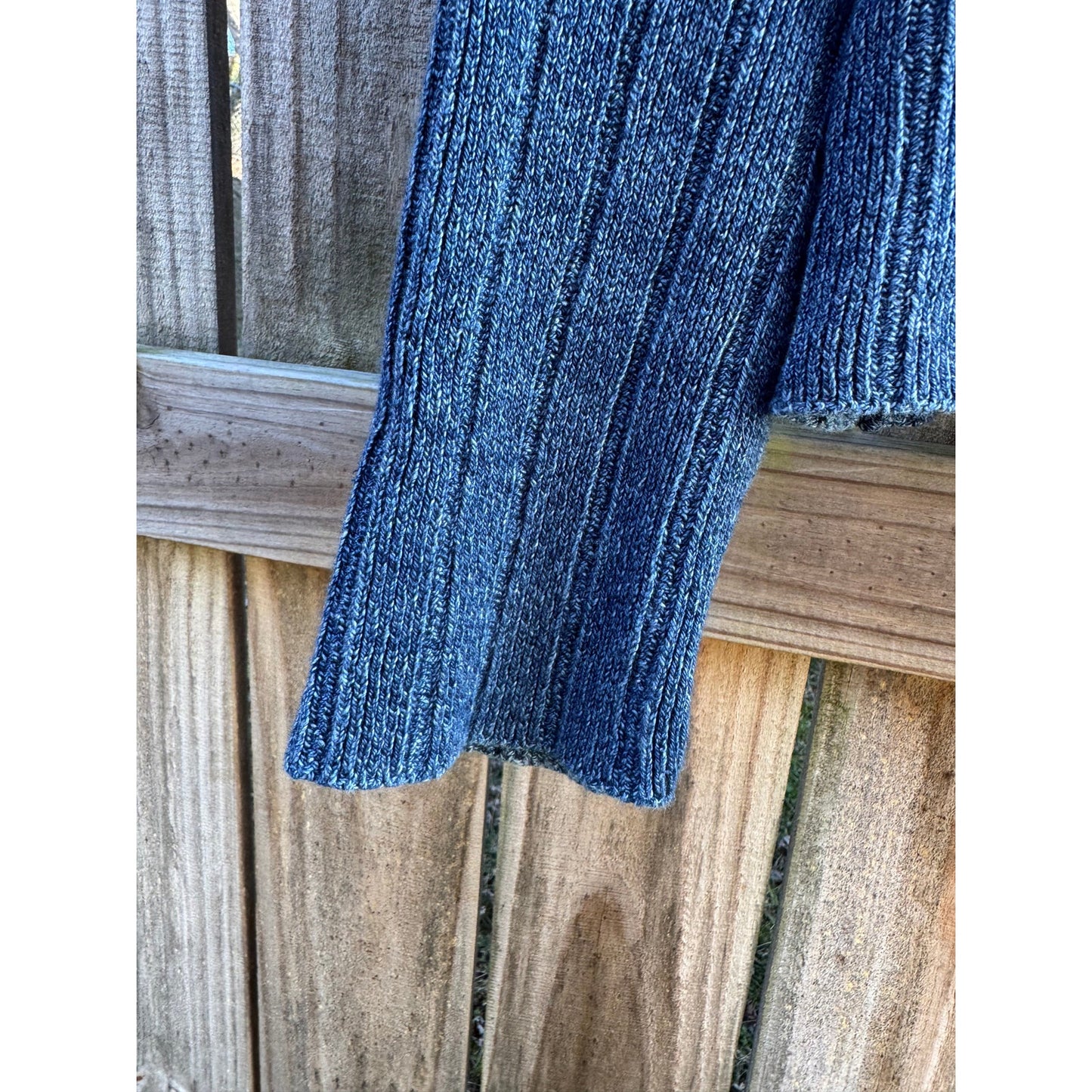 Vintage Blue Willis Cotton Knit Sweater – Cropped Fisherman Style, Textured Indigo, Coastal Minimal, Boxy Fit