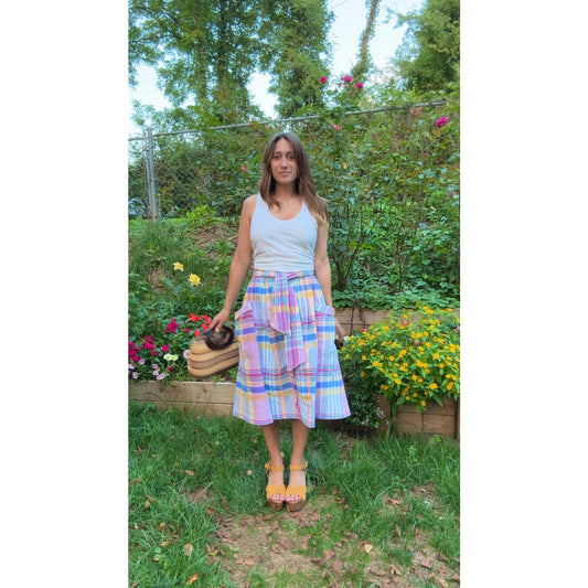 Vintage Pastel Plaid Cotton Skirt w/ Pockets