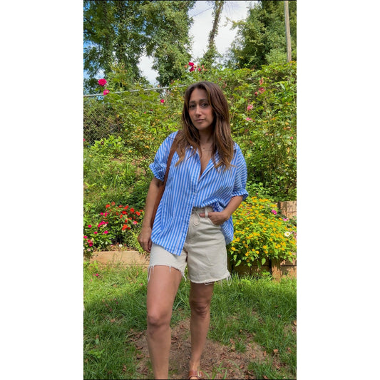 Vintage Blue + White Striped Button Down