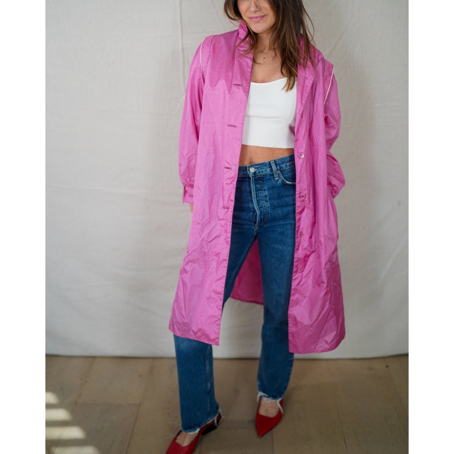 Vintage Bubblegum Pink Totés Raincoat Trench Y2K