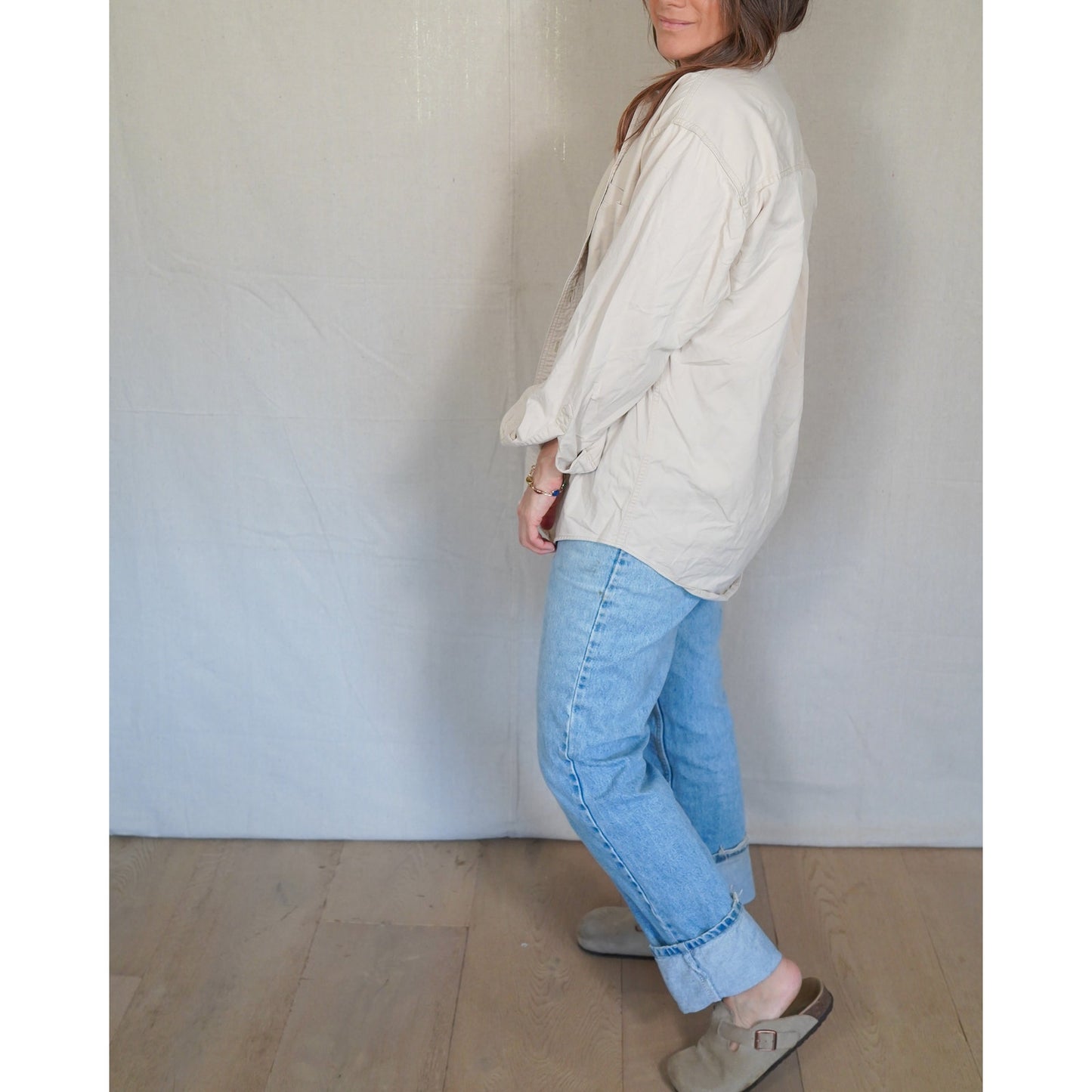 Vintage Chaps Ralph Lauren Beige Button Down / Crest Logo / Classic Cotton Shirt / Minimal Prep