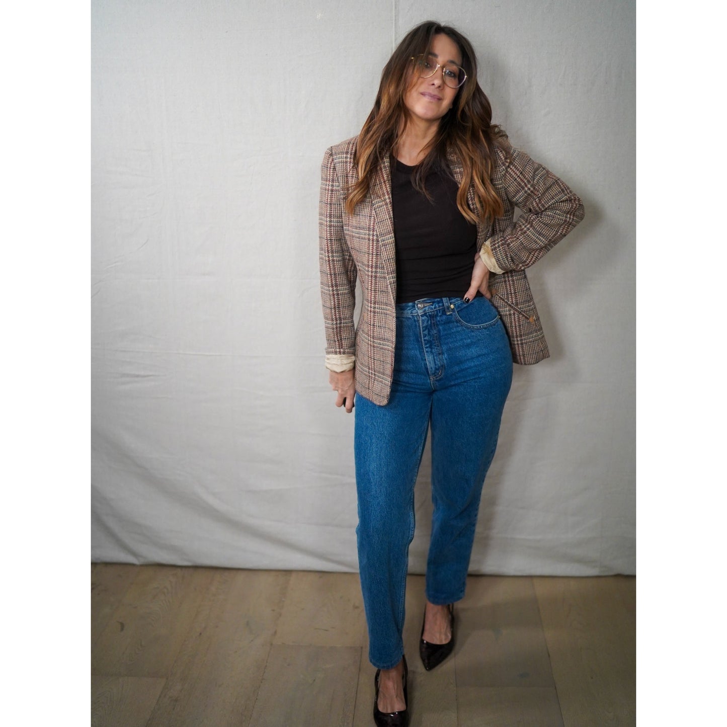 Vintage Plaid Wool Tailored Blazer