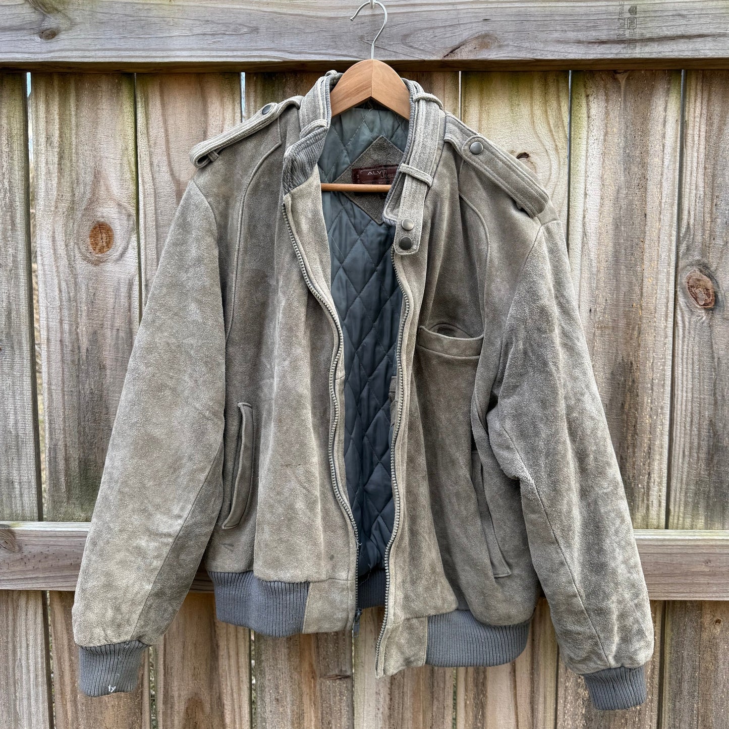 Vintage Alviero Suede Bomber - Slate Gray - Leather Jacket