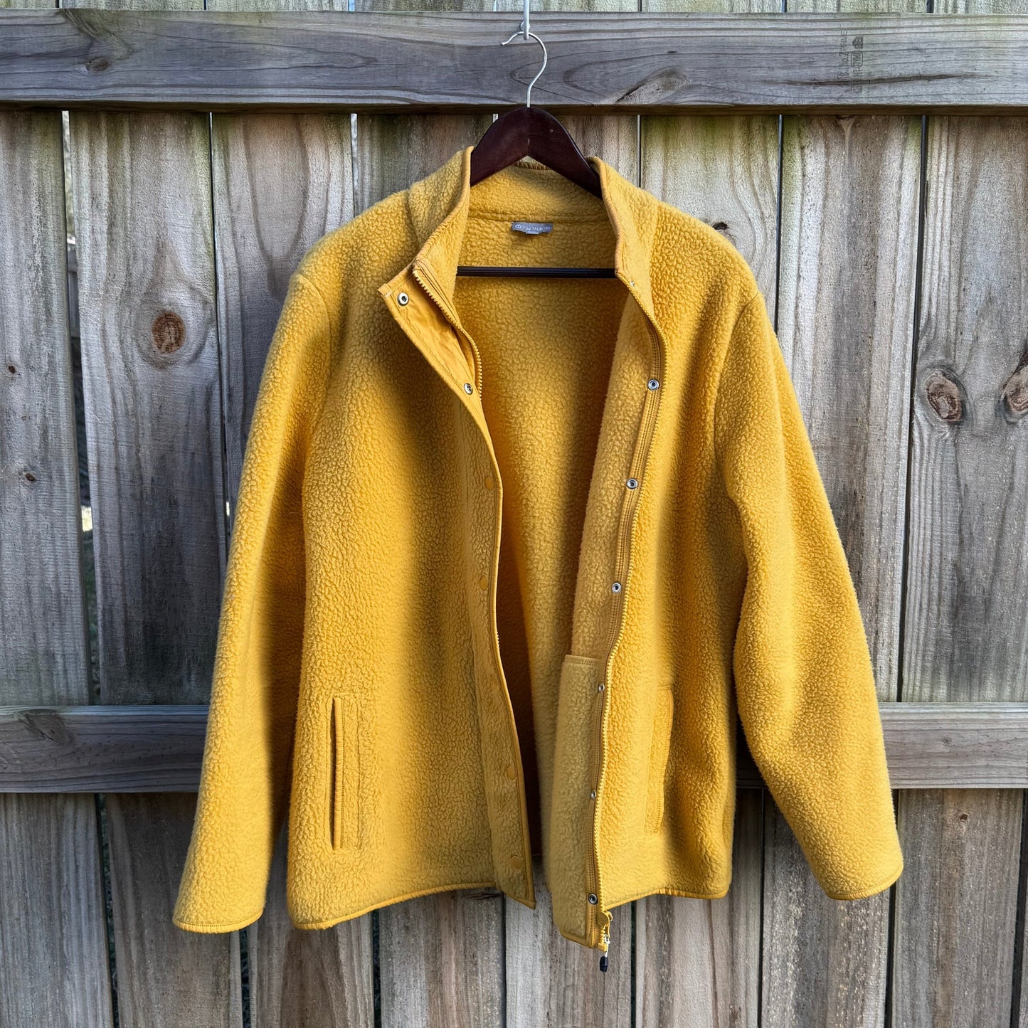 Mustard Yellow Fleece Jacket / Snap Front / Minimal Outdoor Layer