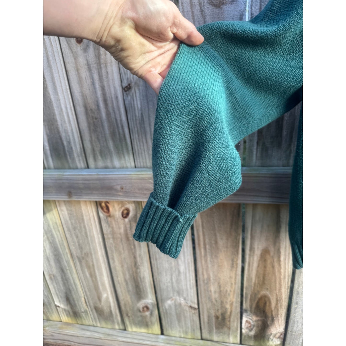 Forest Green V-Neck Cotton Sweater / Slouchy Classic / Lands’ End