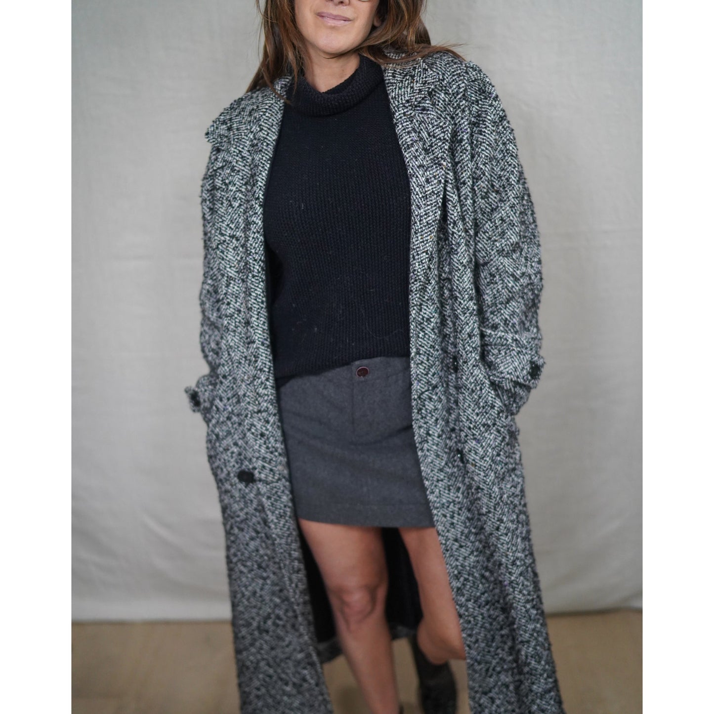 Vintage Longline Wool Tweed Coat Oversized