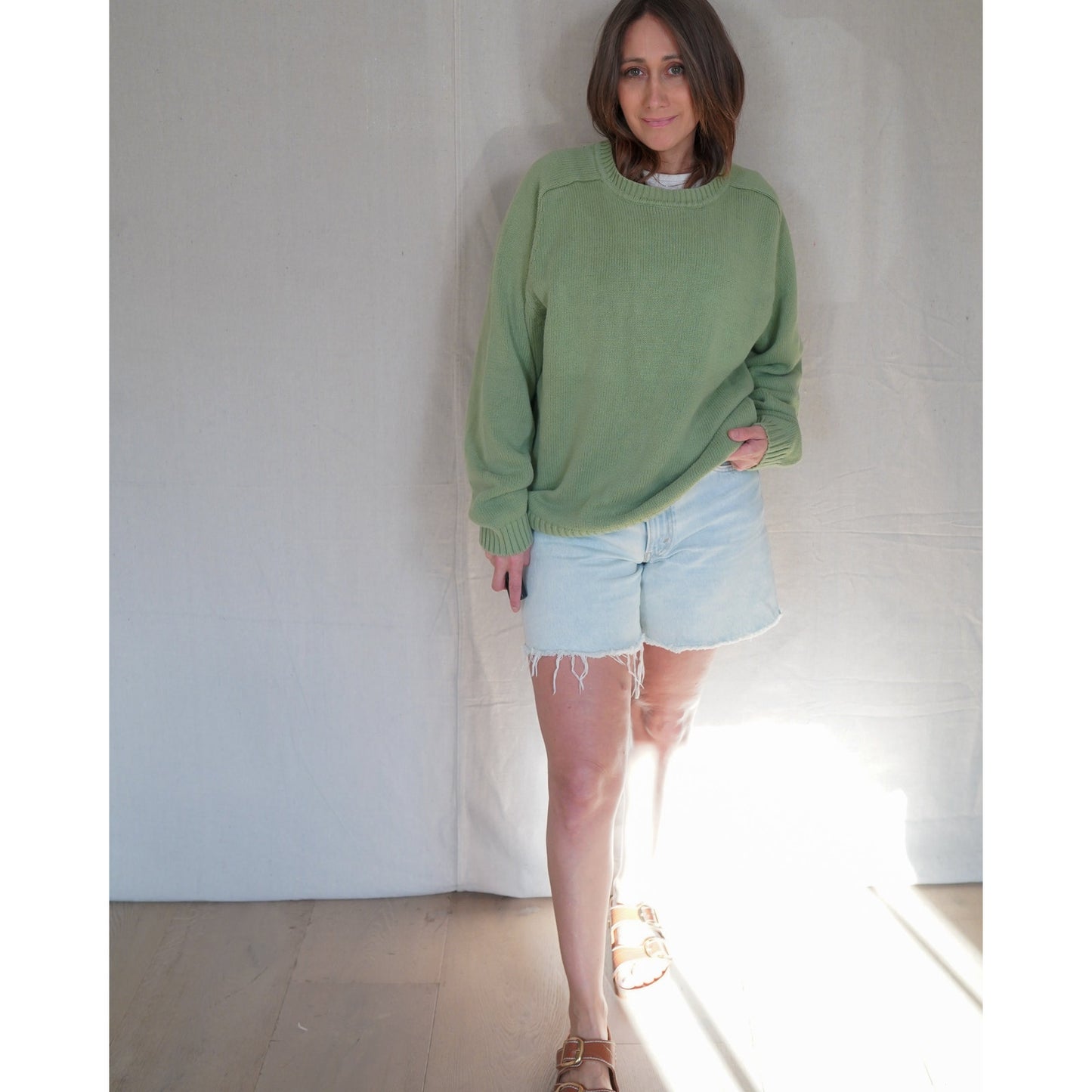 St. John’s Bay Cotton Crewneck Sweater – Soft Olive – Size M