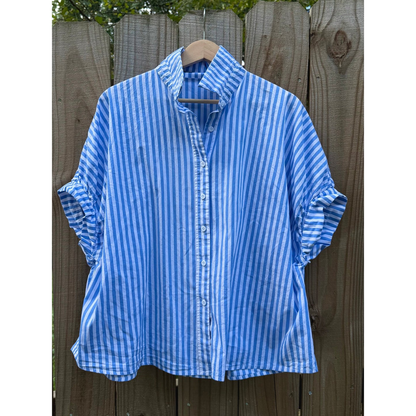Vintage Blue + White Striped Button Down