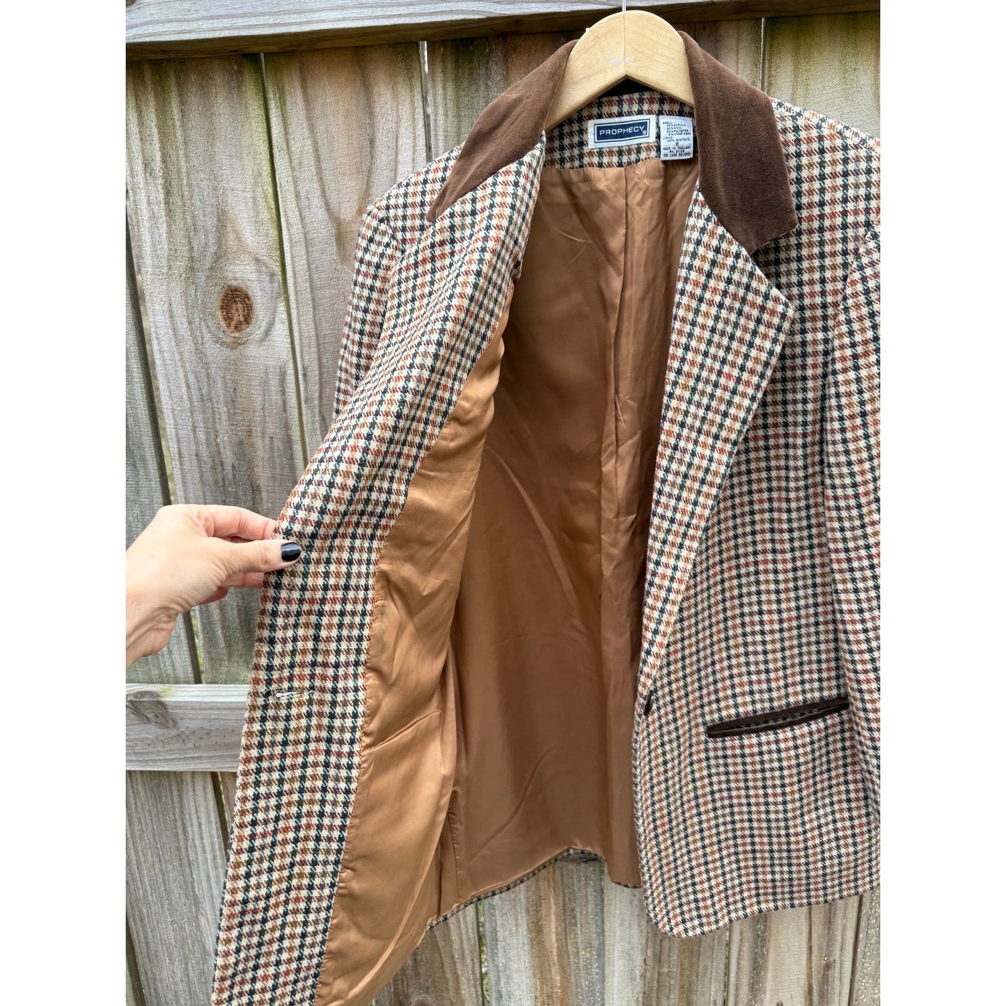 Vintage Sage Harbor Houndstooth Wool Blend Blazer