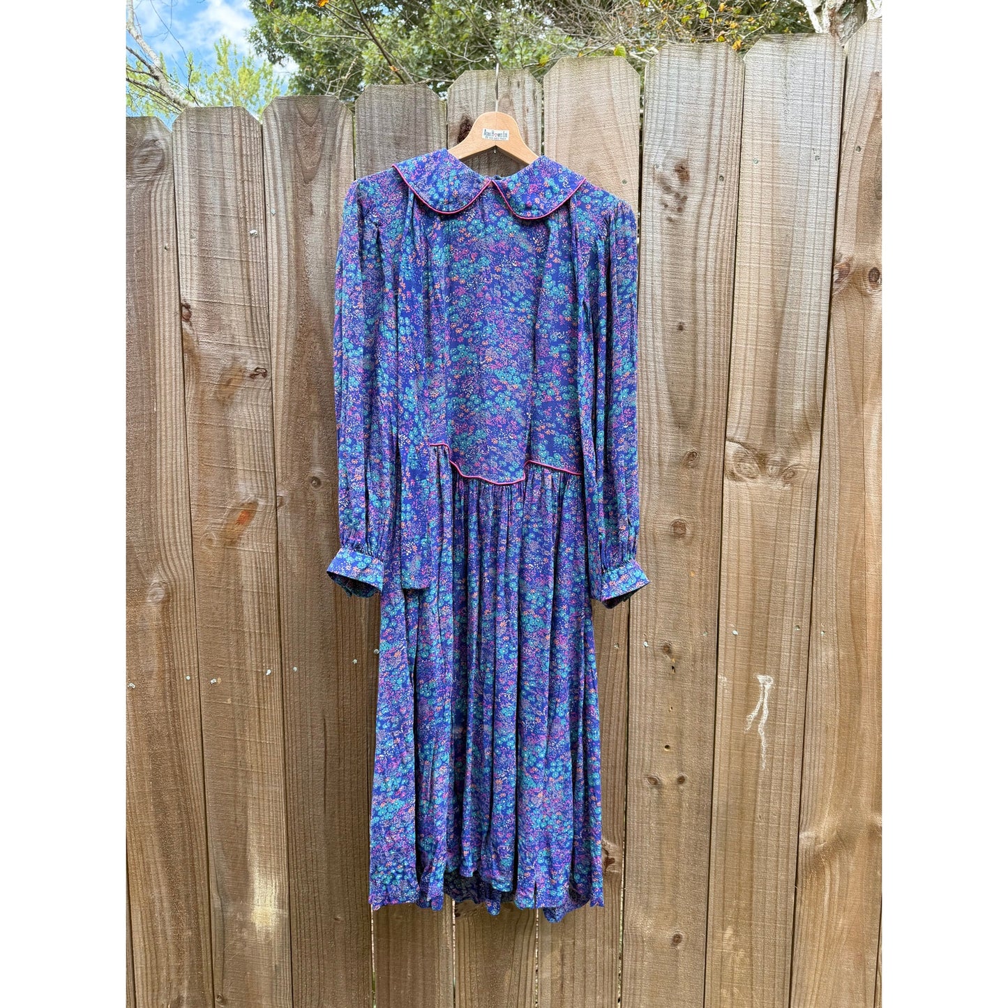 1980s Violet Prairie Dress, Peter Pan Collar, Floral Print