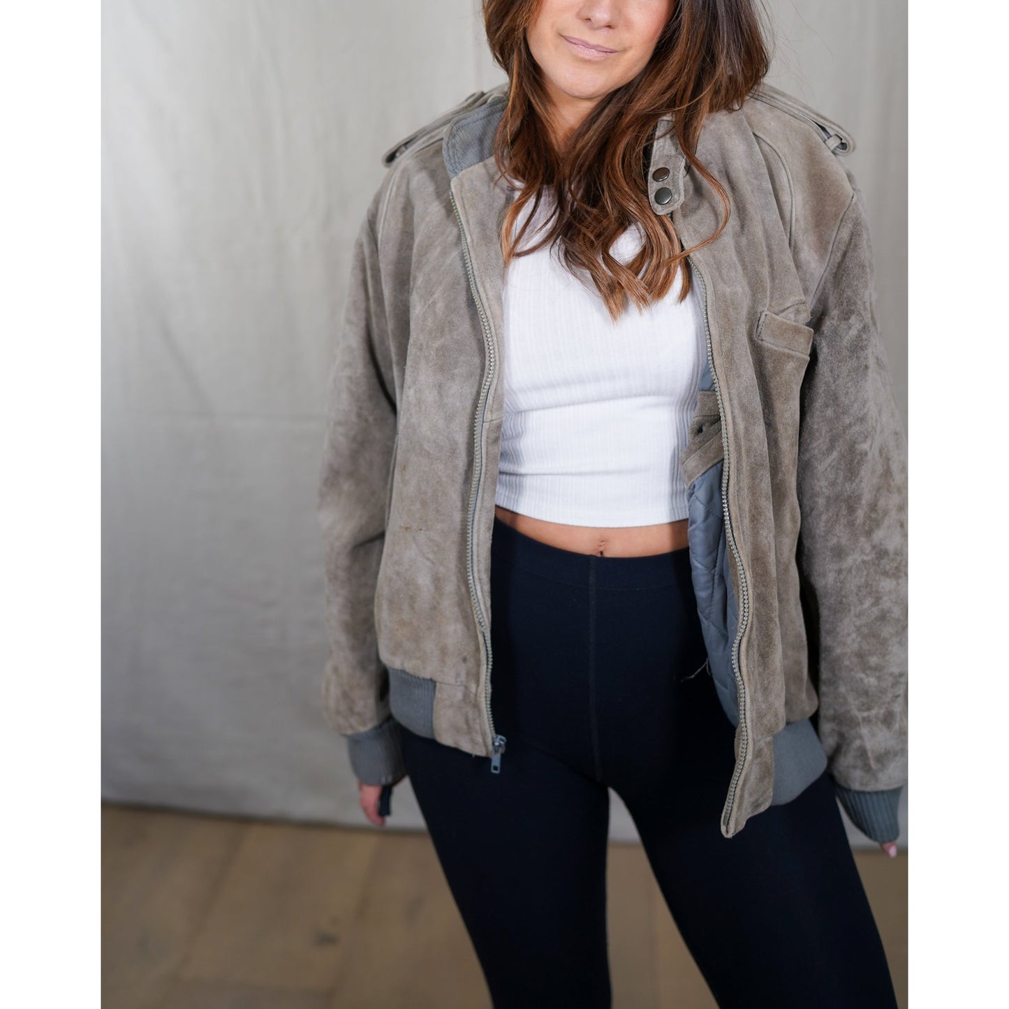 Vintage Alviero Suede Bomber - Slate Gray - Leather Jacket