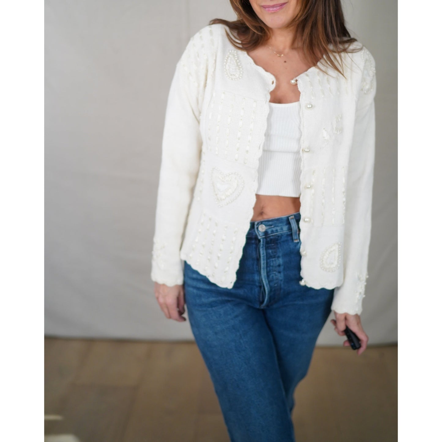 Vintage Pearl Heart Patchwork Cardigan - Valentine