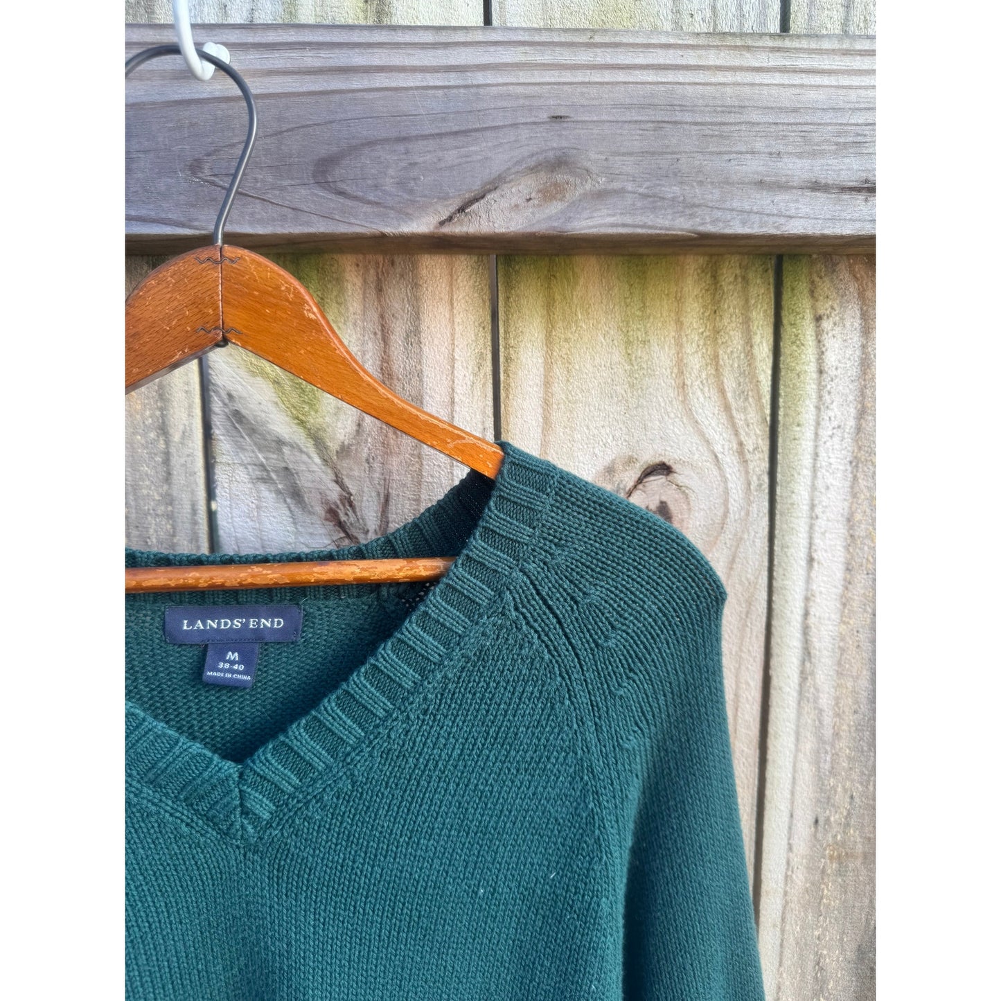 Forest Green V-Neck Cotton Sweater / Slouchy Classic / Lands’ End