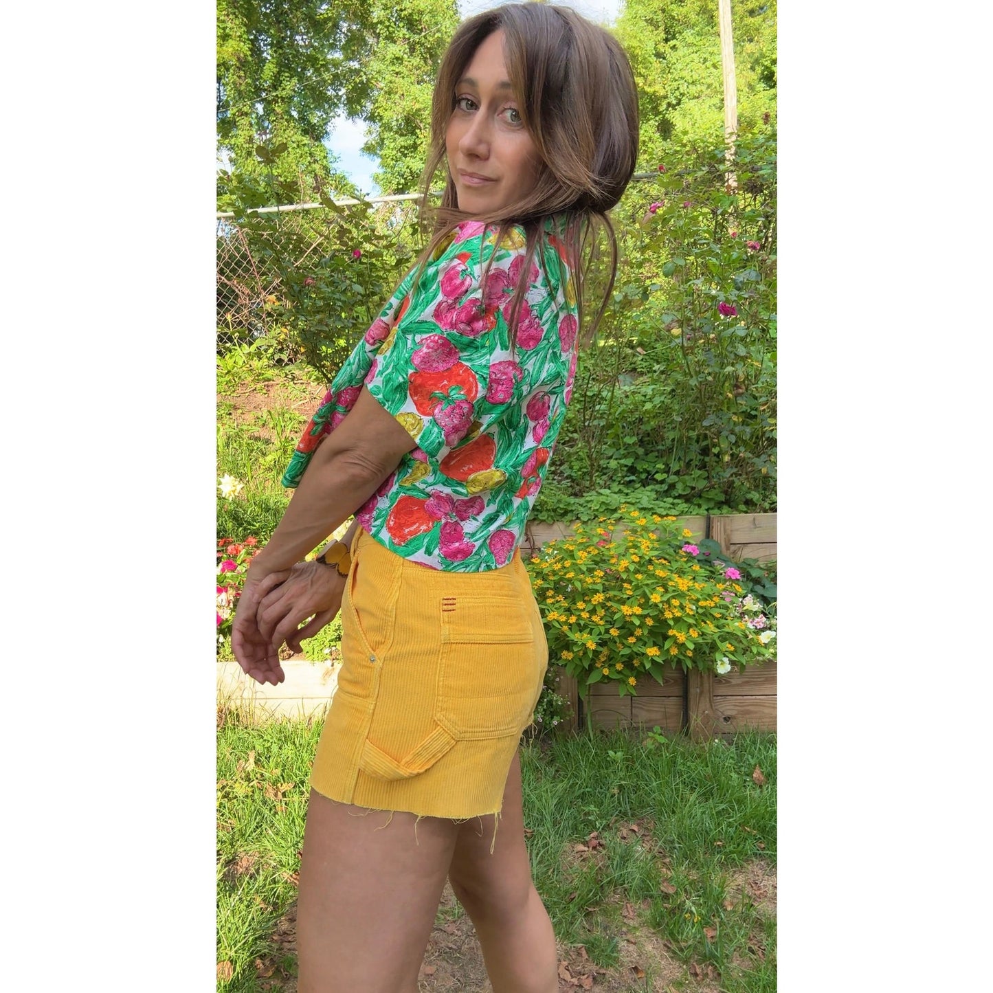 Sunday Honey Citrus Painterly Crop Shirt Reworked Vintage Fruit Print Retro