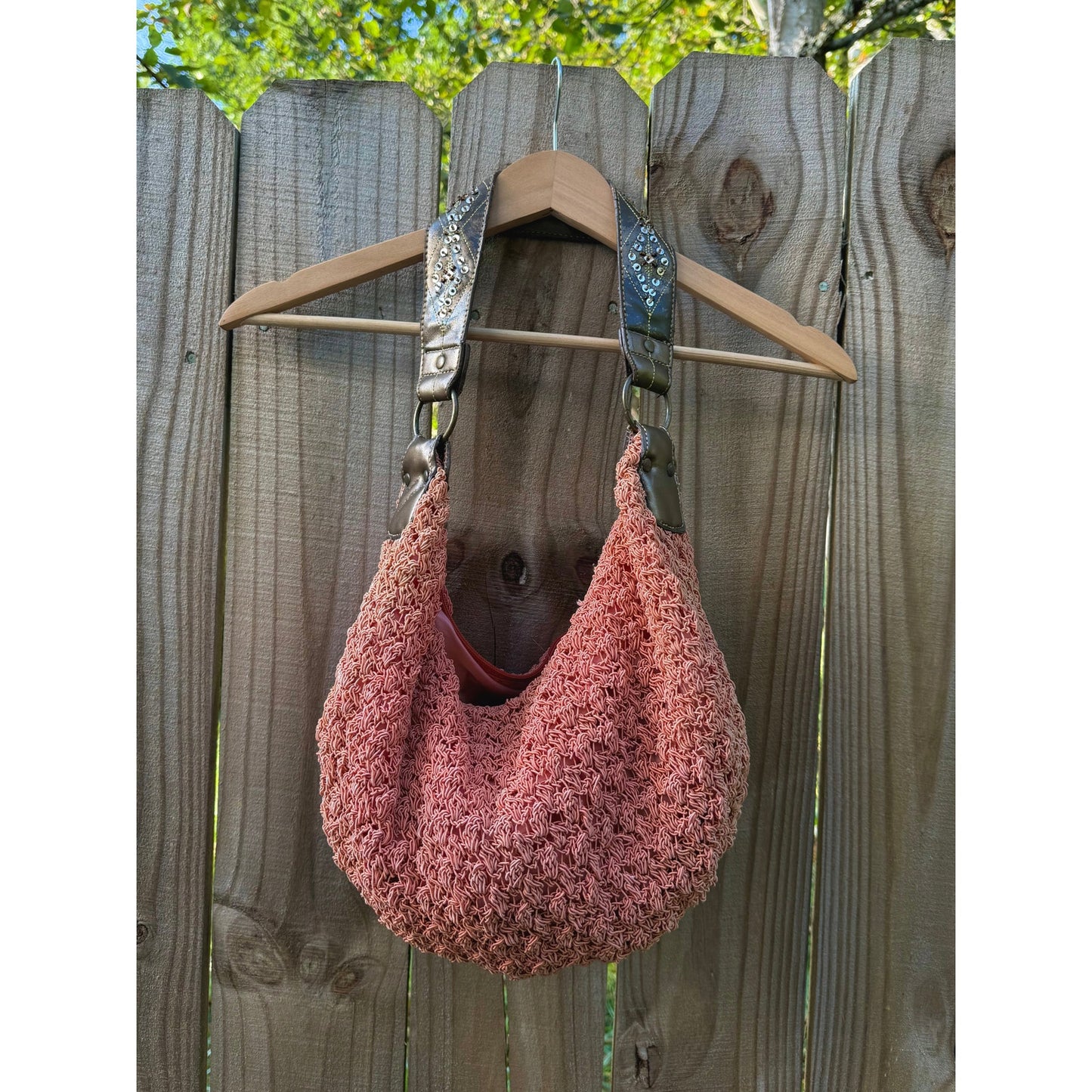 Frankie & Johnny Y2K Crochet Hobo Bag with Metallic Strap