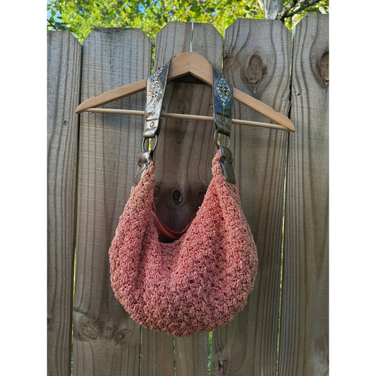 Frankie & Johnny Y2K Crochet Hobo Bag with Metallic Strap