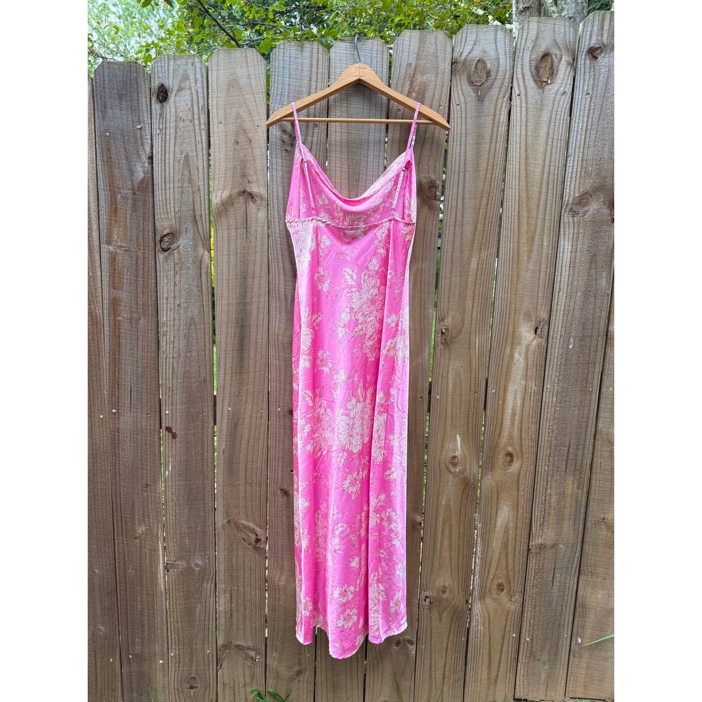 Pink Floral Slip Dress with Side Slit – Satin Look