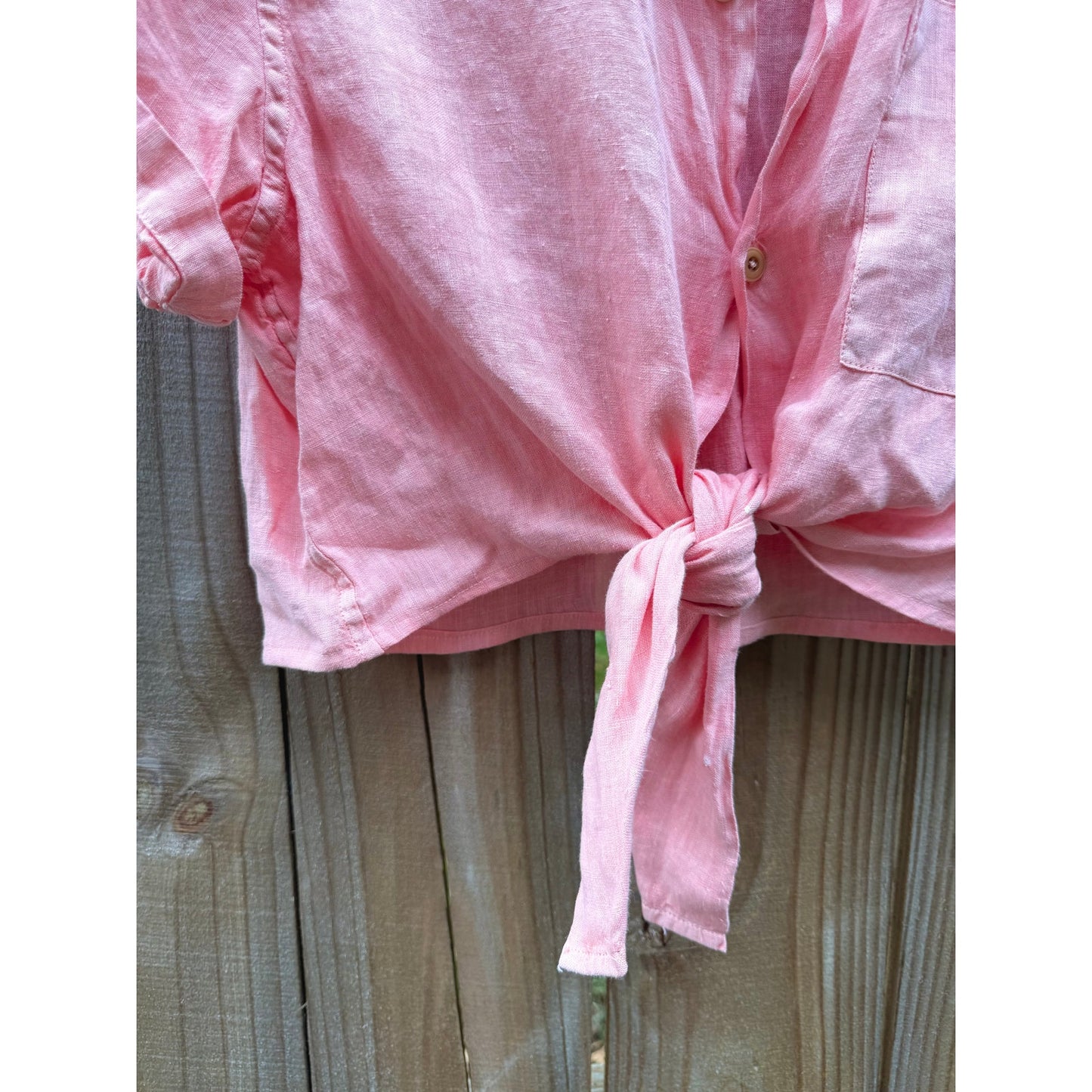 Linen Tie-Front Shirt in Summer Coral — Sunday Honey