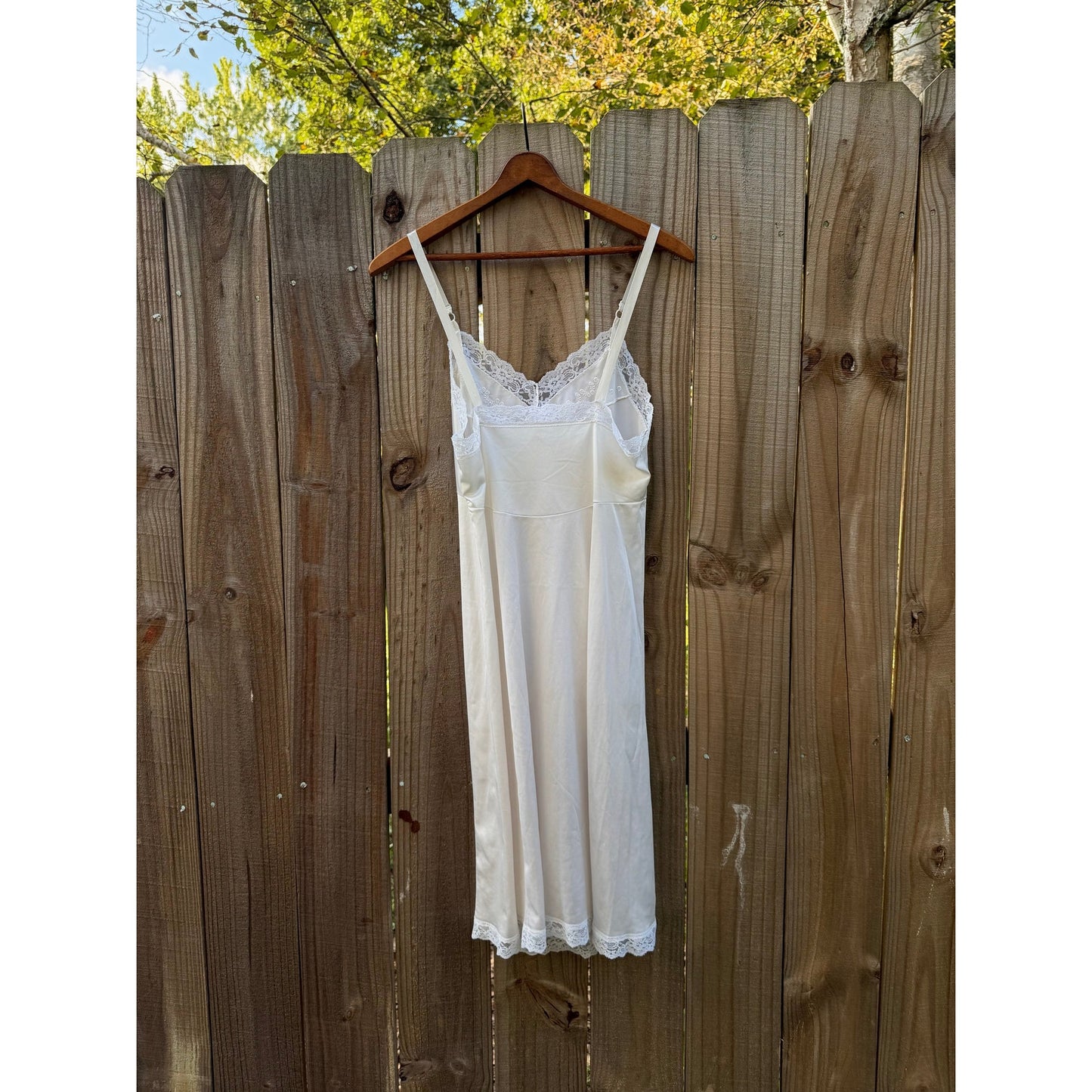 VINTAGE SATIN LACE TRIM SLIP DRESS — IVORY