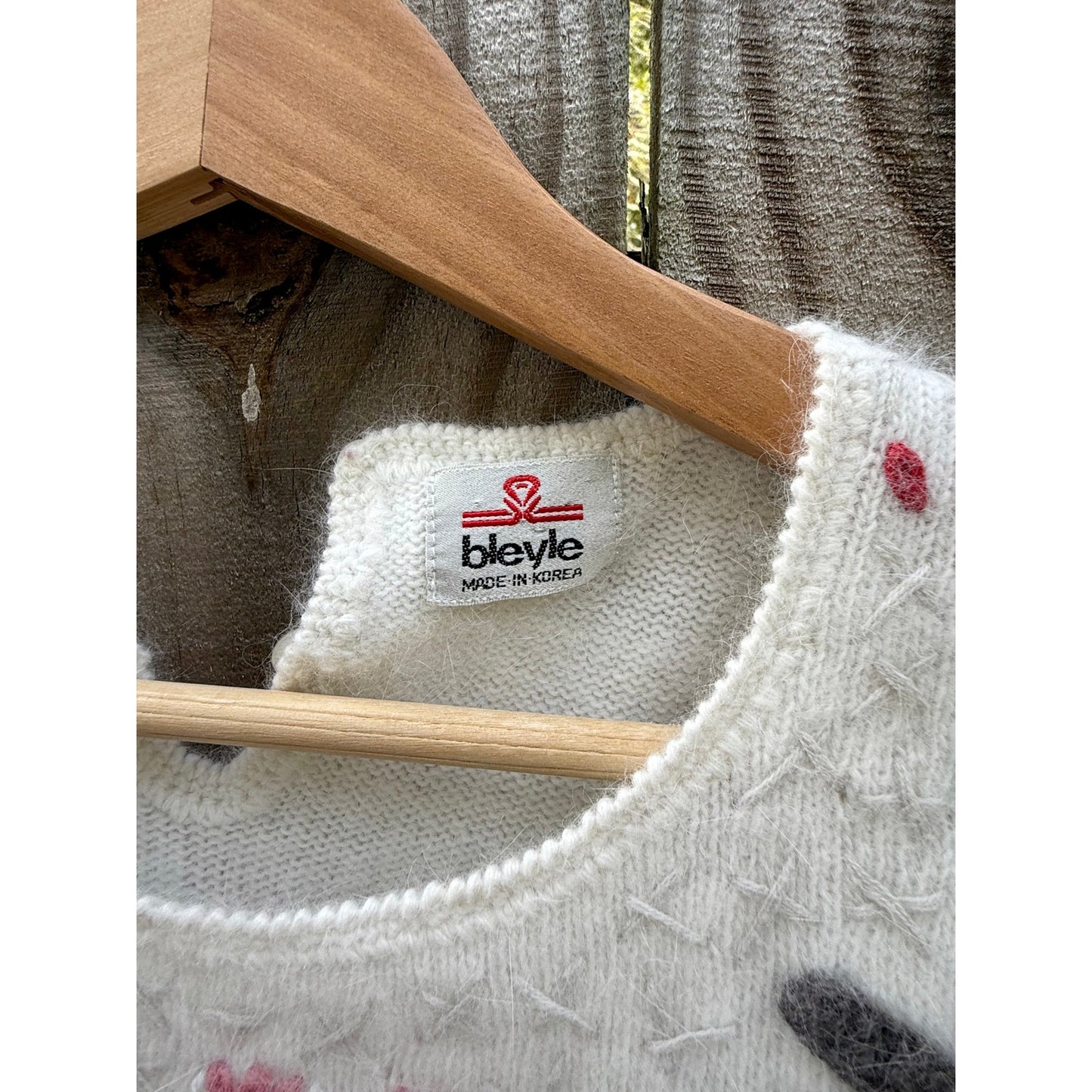 80s/90s Korean Floral Embroidered Lambswool Angora Sweater