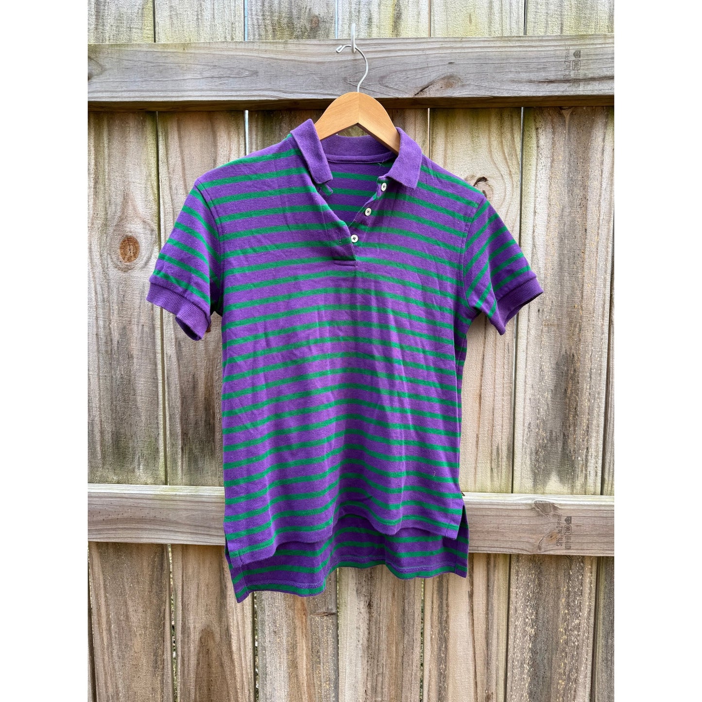 Vintage Retro Purple + Green Stripe Polo