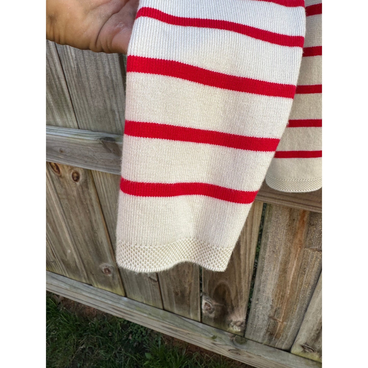 Red Stripe Knit Cardigan with Gold Buttons – Cream