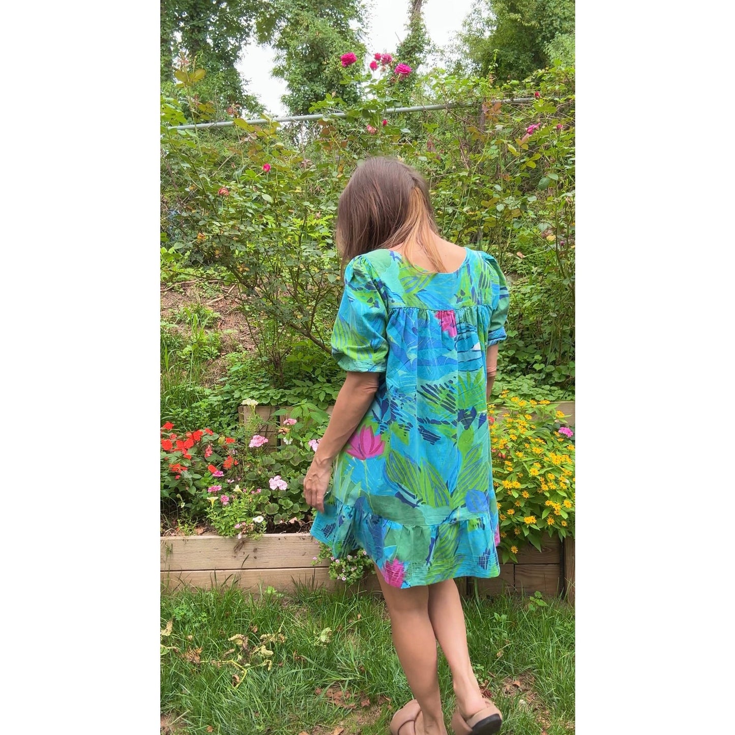 90s Tropical Floral Puff Sleeve Mini Dress – Farm Rio Vibes, Summer Party
