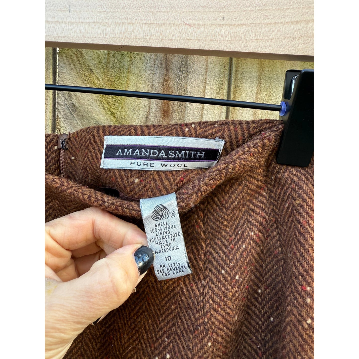 Vintage Amanda Smith Brown Speckled Wool Herringbone Mini Skirt