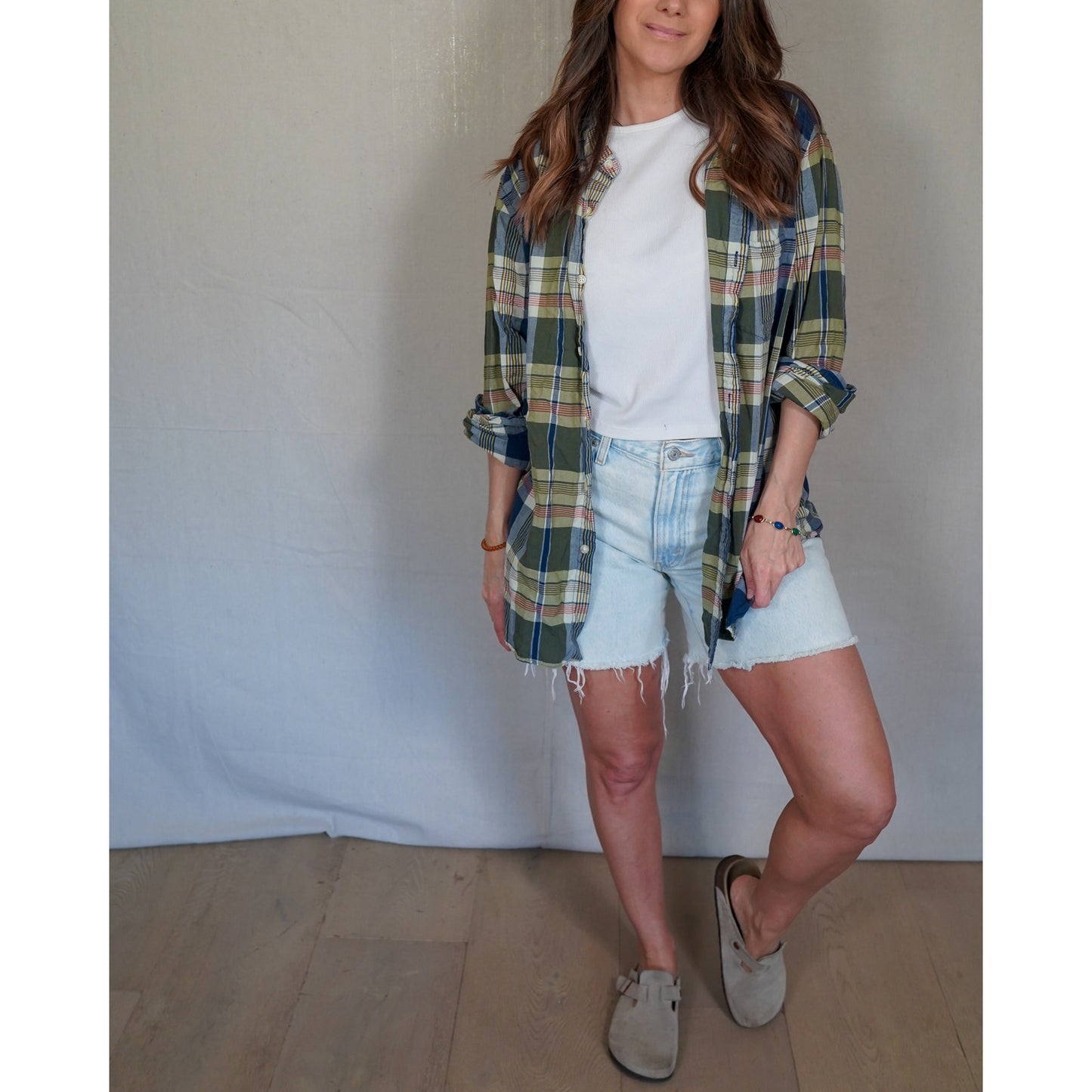 J.Crew Plaid Button Down Shirt / Washed Cotton Madras Workshirt / Oversized Layering Shirt