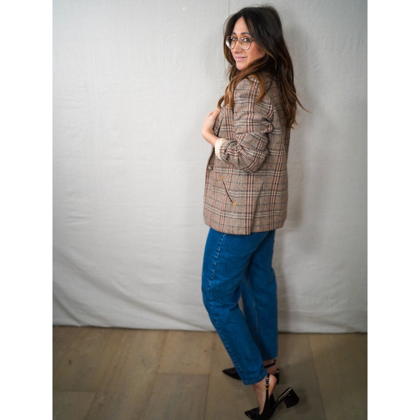 Vintage Plaid Wool Tailored Blazer