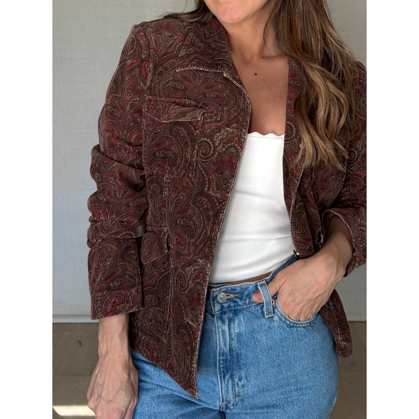 Paisley Corduroy Field Jacket - Burgundy Brown