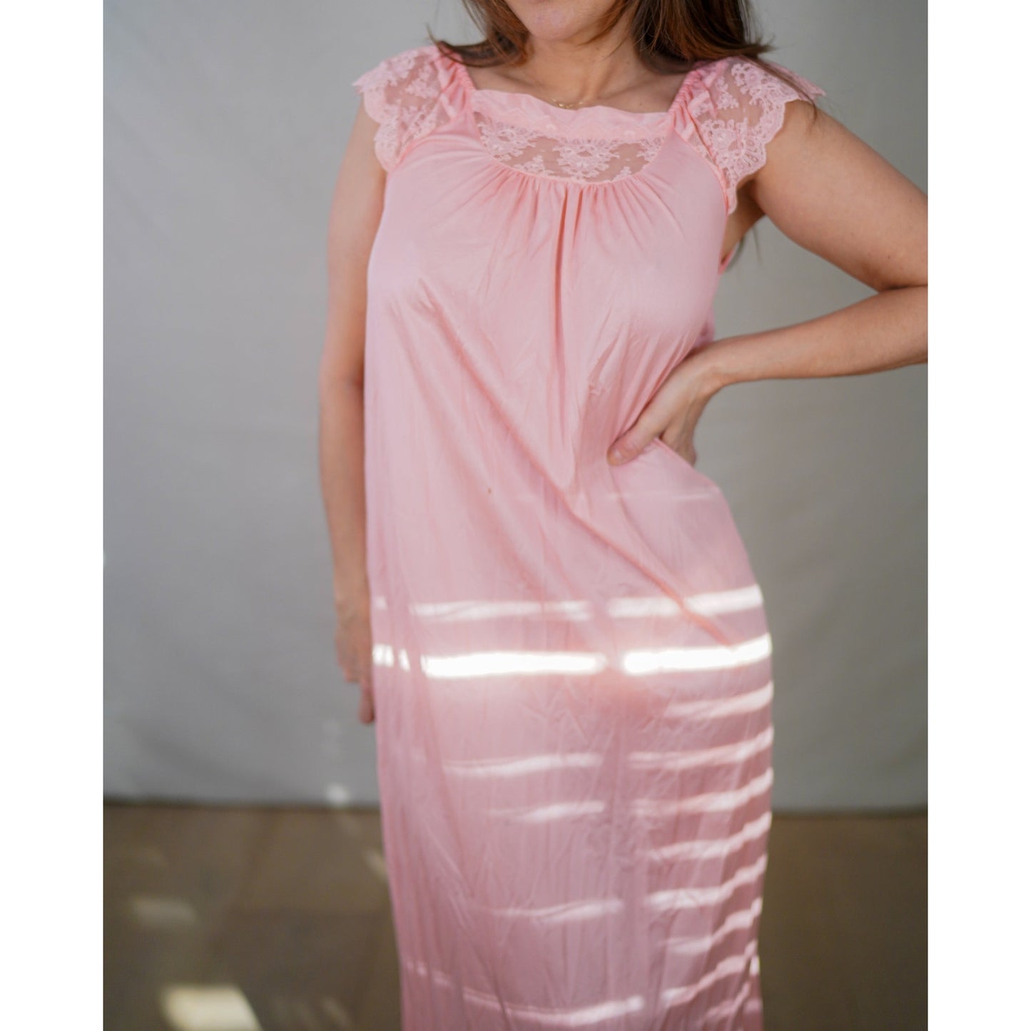 Vintage Blush Pink Lace Nightgown Dress – Sweetheart Valentine Slip