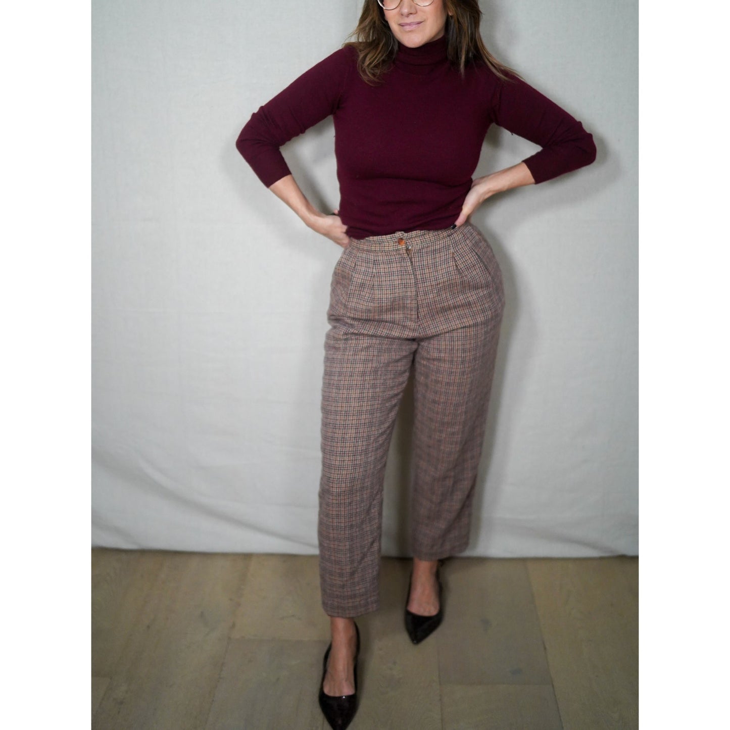Vintage Joan Leslie Plaid Wool Trousers / Cropped Tailored Pants / 90s Minimal Prep