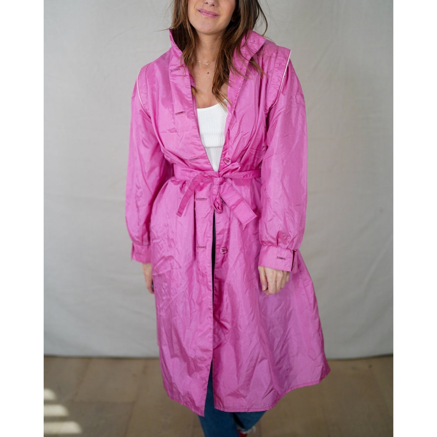 Vintage Bubblegum Pink Totés Raincoat Trench Y2K