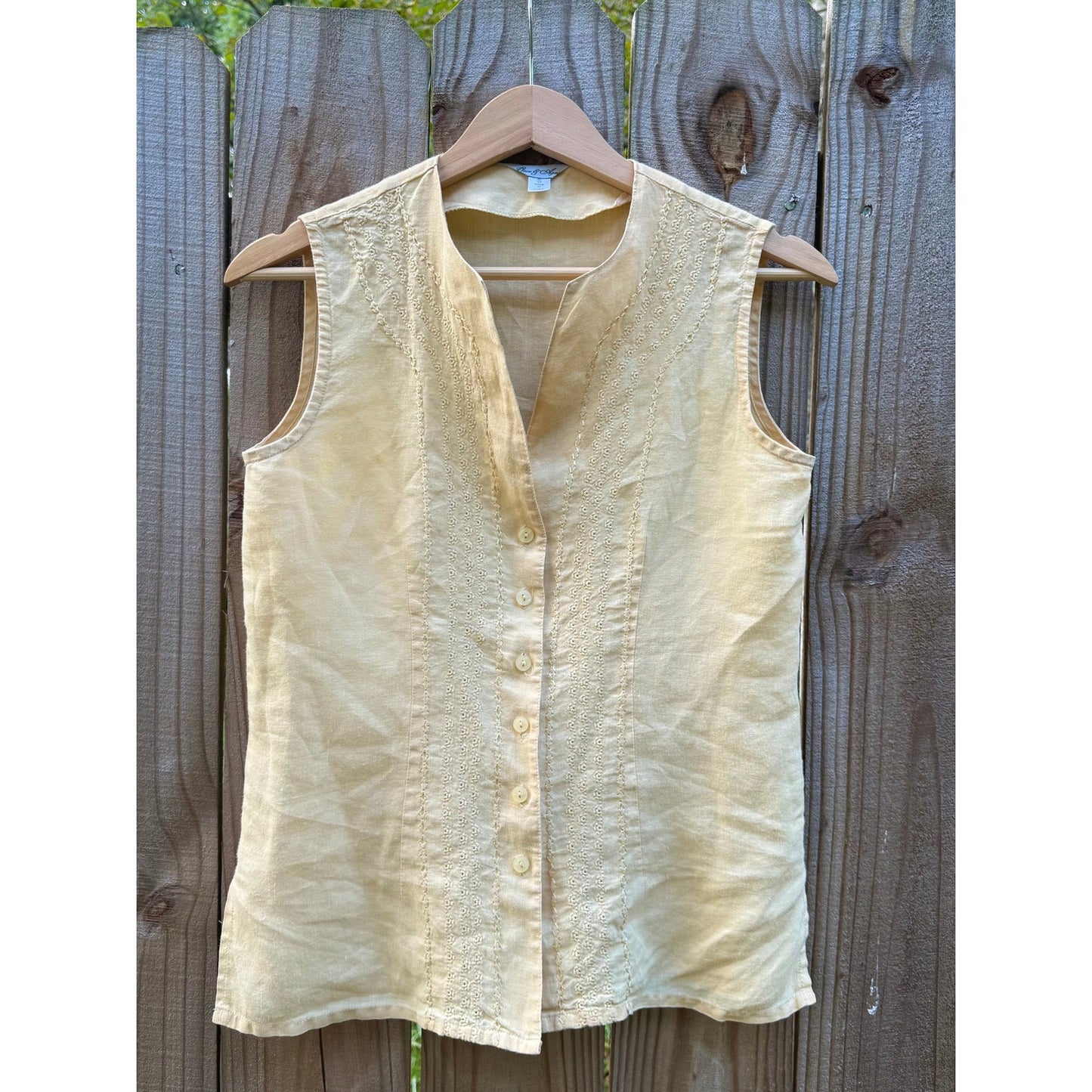 Linen-Blend Pin-Tucked Button Top – Solstice Last Light