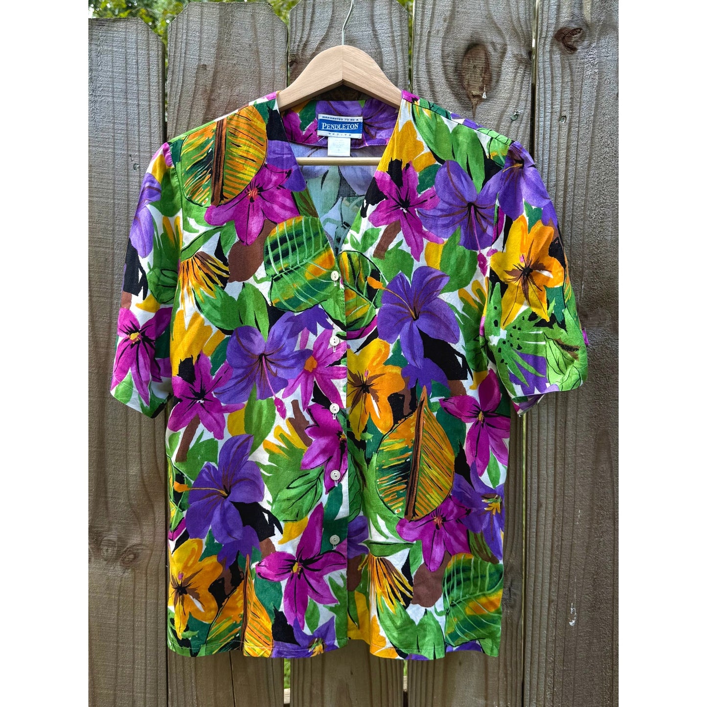 Vintage Pendleton Petite Hawaiian Floral Button-Up Shirt Hipster 90s