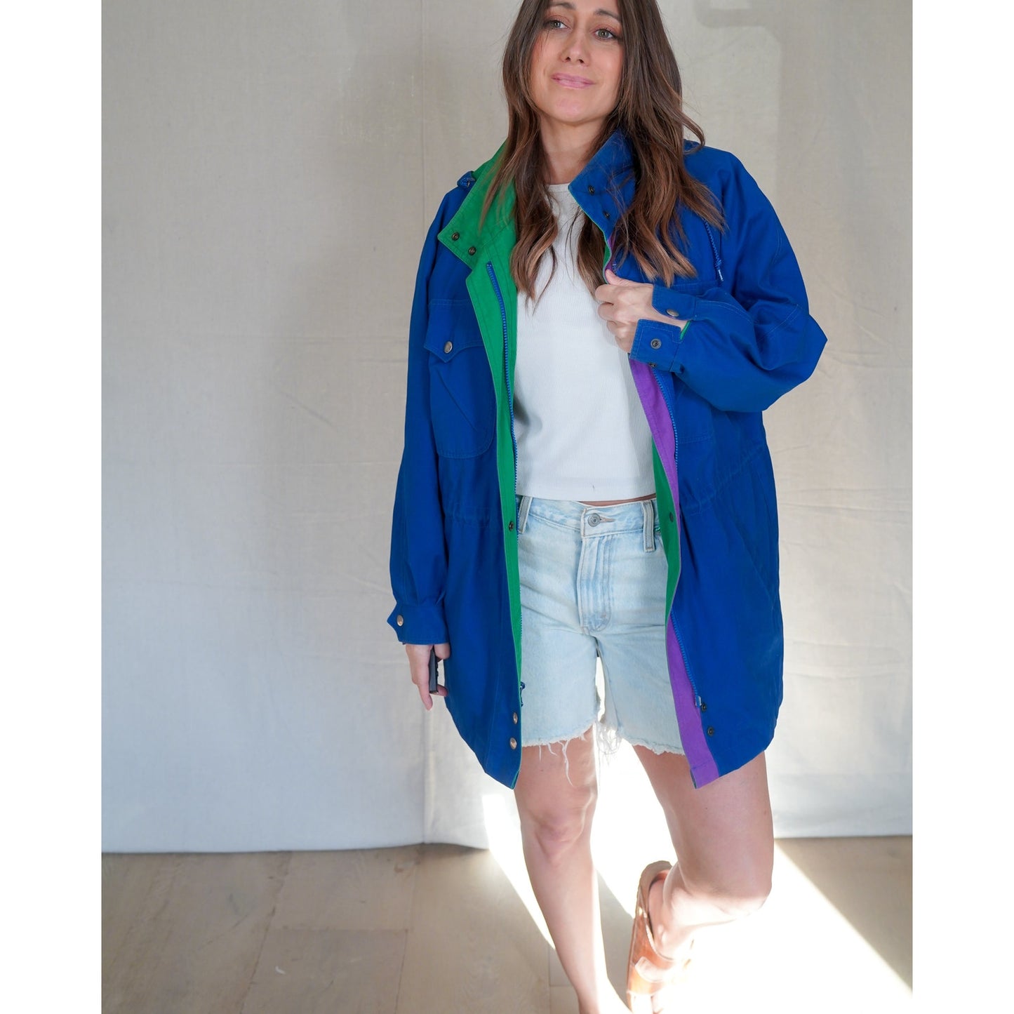 London Fog Colorblock Utility Jacket – Blue/Green/Purple – Size 6