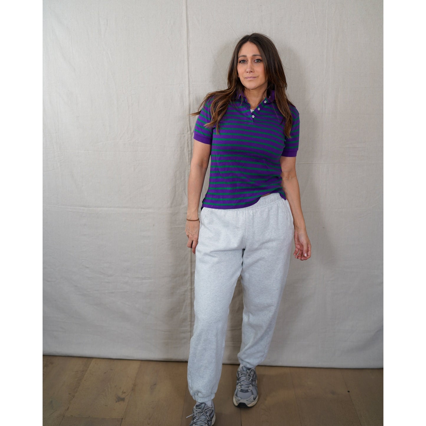 Vintage Retro Purple + Green Stripe Polo
