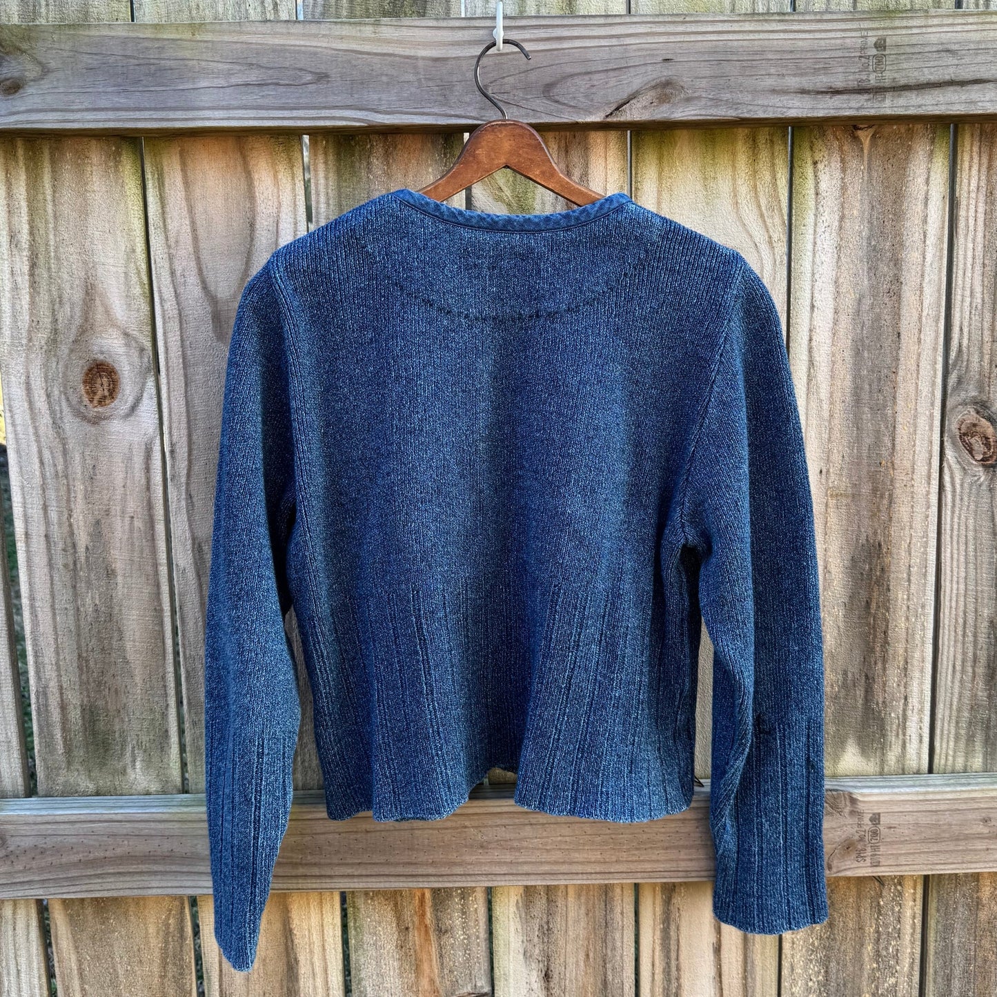 Vintage Blue Willis Cotton Knit Sweater – Cropped Fisherman Style, Textured Indigo, Coastal Minimal, Boxy Fit