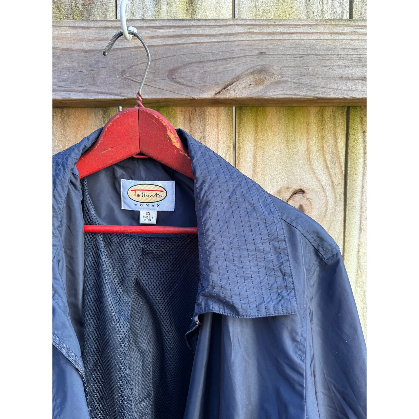 Talbots navy rain jacket utility shell fisherman core oversized coat