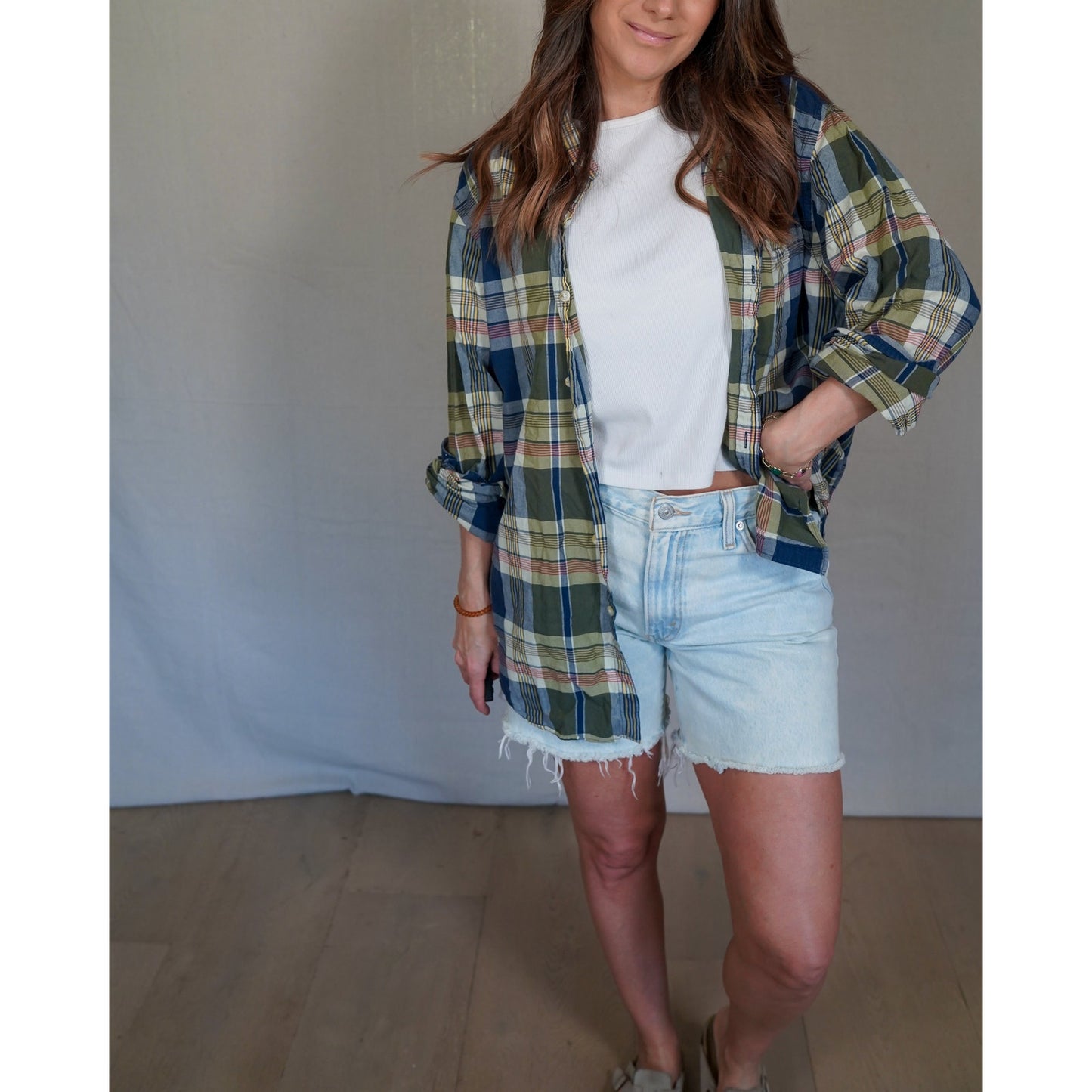 J.Crew Plaid Button Down Shirt / Washed Cotton Madras Workshirt / Oversized Layering Shirt